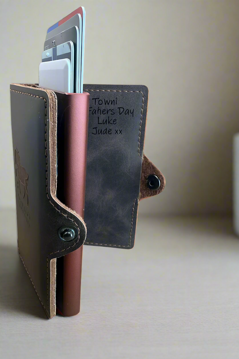 Engraved personalised slim leather wallet & personalised bracelet gift set