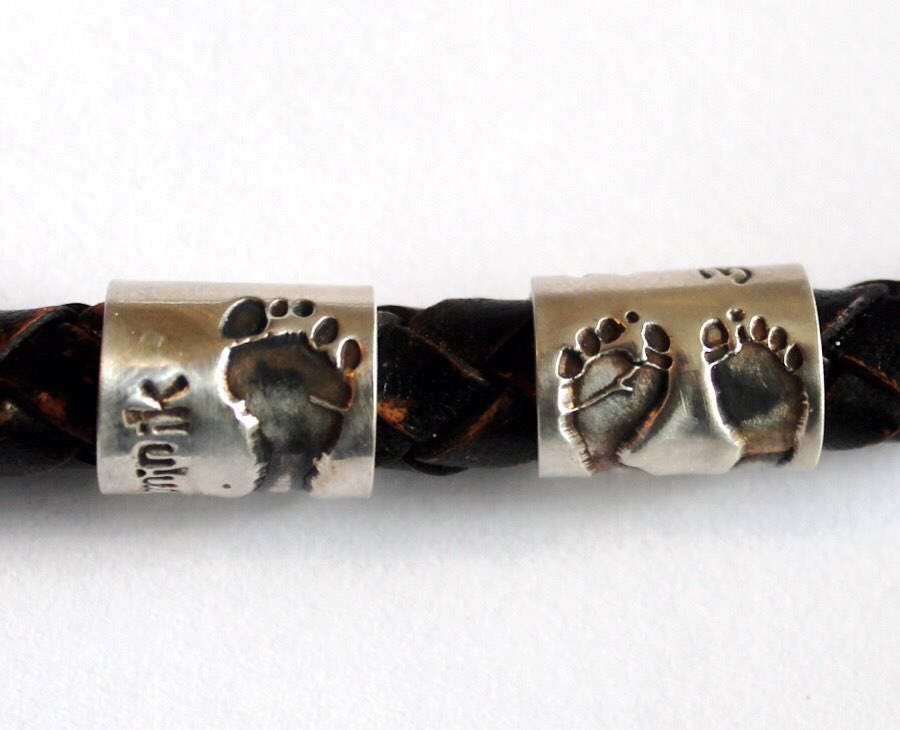 Hand Print Bracelet, Womens Charm Bracelet, New Born Keepsake, Footprint Silver Charm, Silver print Bead, Leather Charm Bracelet
