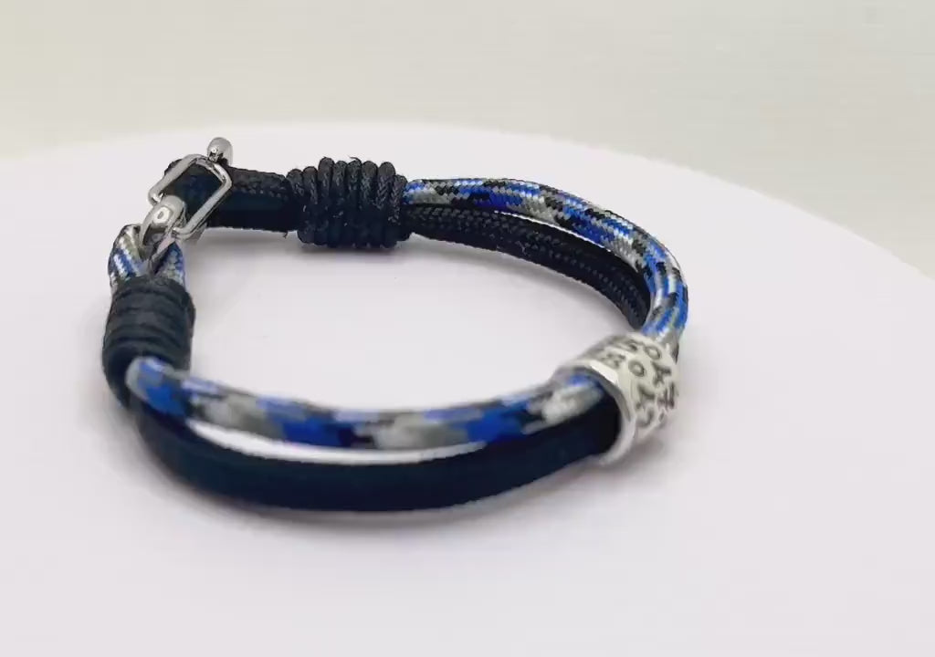 Vegan Non-Leather Paracord bracelet, Custom Coordinates Bracelet, Husband Bracelet, Footprint Charm, Medical Alert Bracelet Men