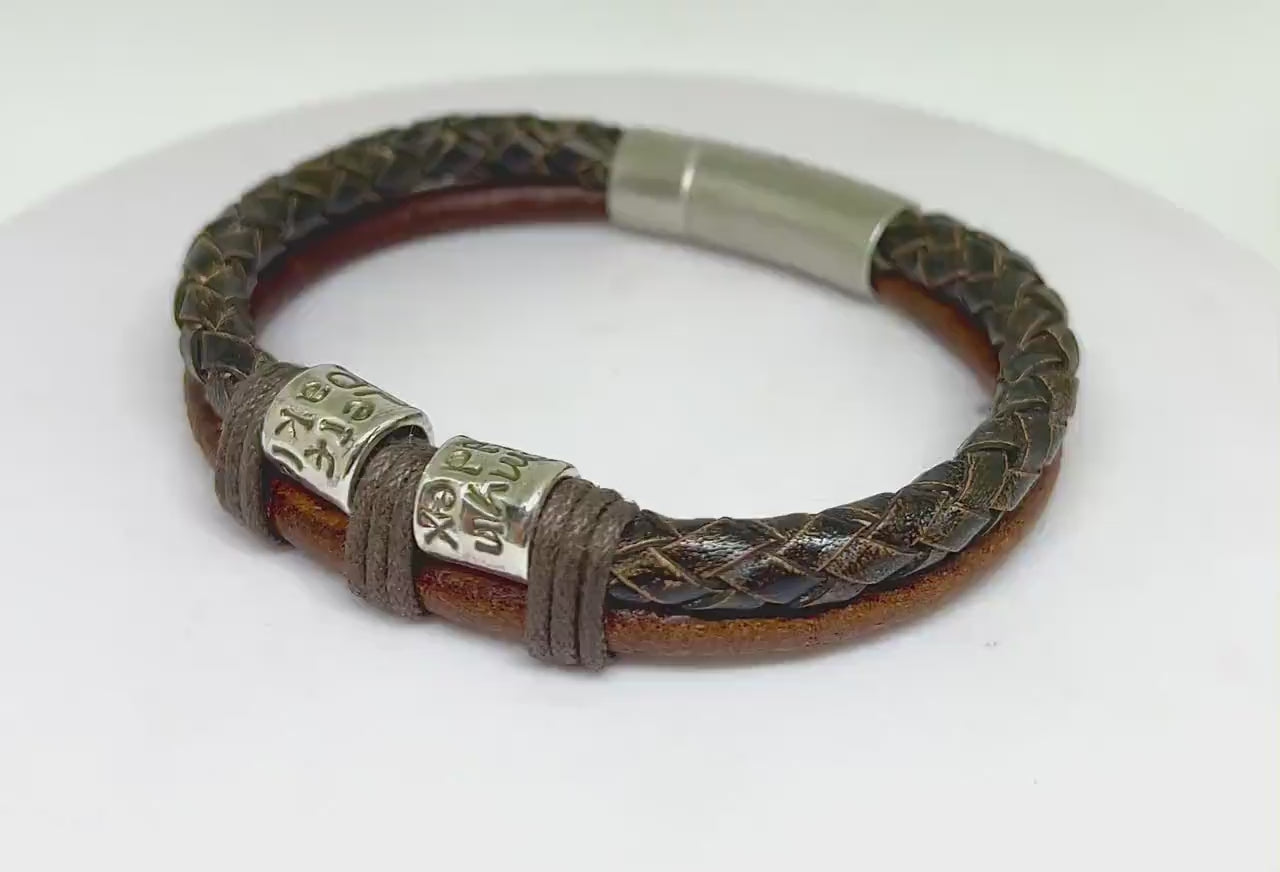 Mens Bracelet, Personalised Custom Jewellery for Dad, 60th Birthday Gift for Man Leather Bracelet, Man Engrave Bracelet Wrap, Stepdad Gift