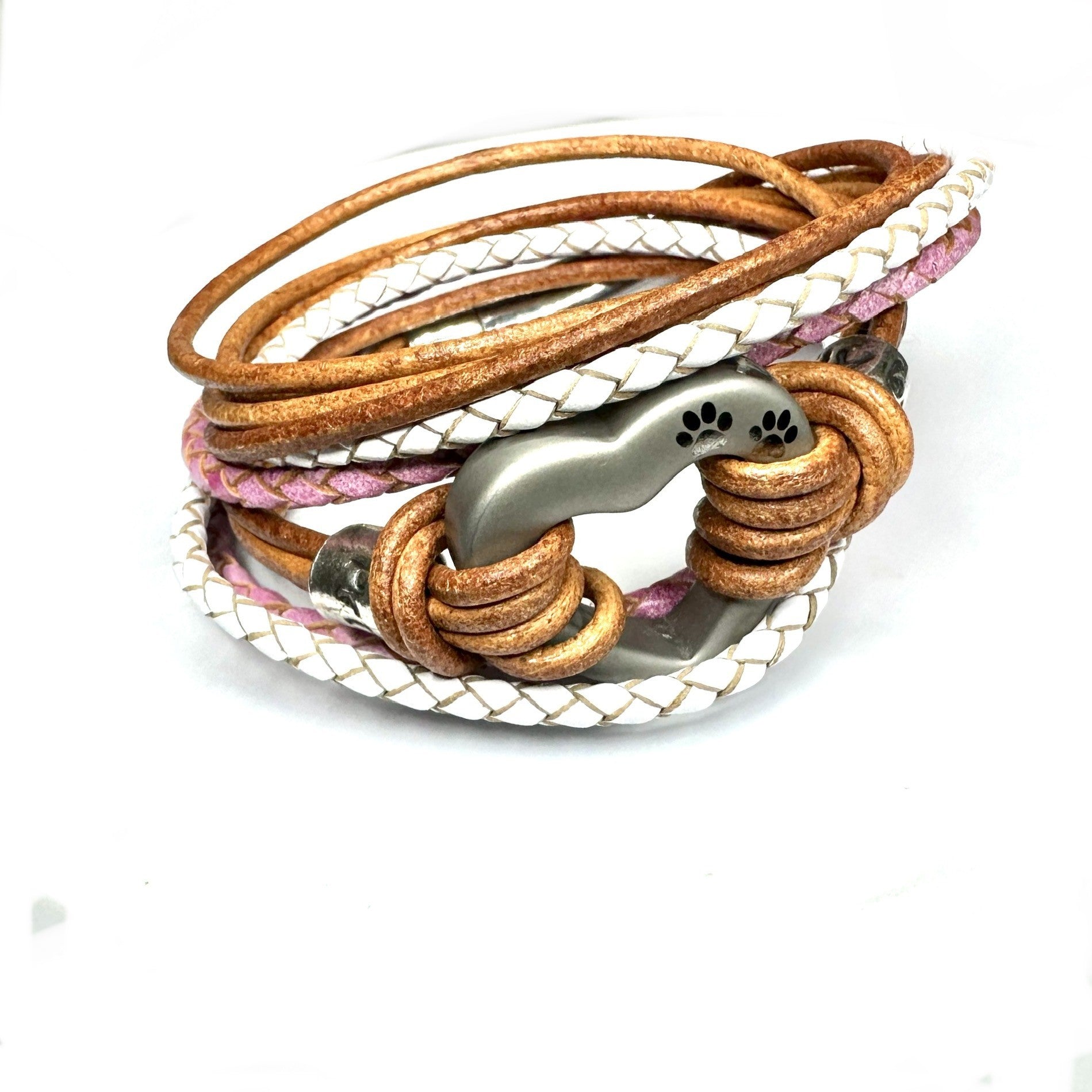 Pink and Whte Braided, Heart urn bracelet.