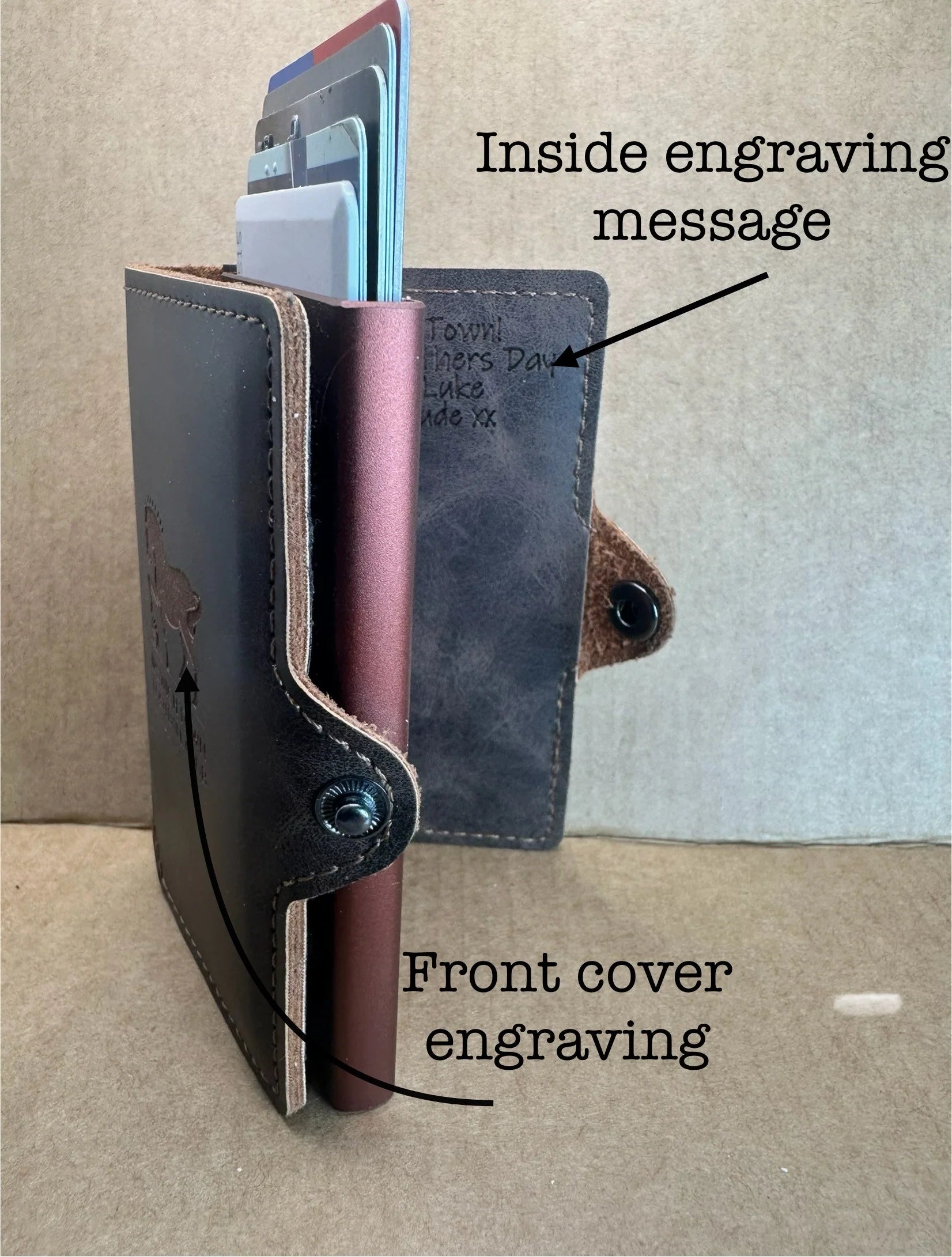 Engraved personalised slim leather wallet & personalised bracelet gift set