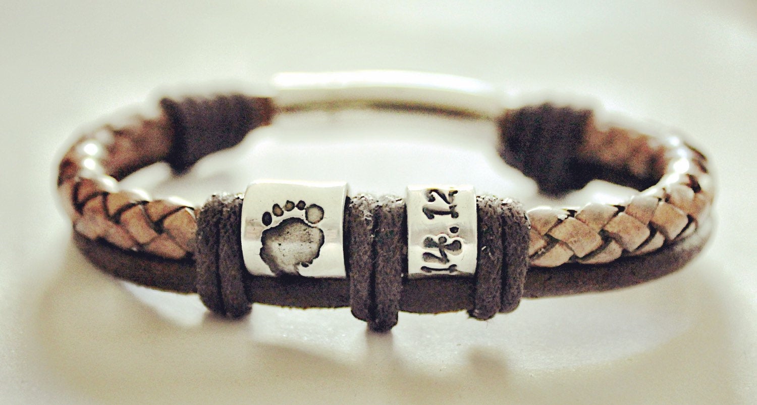 Mens Personalised Leather Bracelet, Jewellery for Dad, Christmas Gift for Him