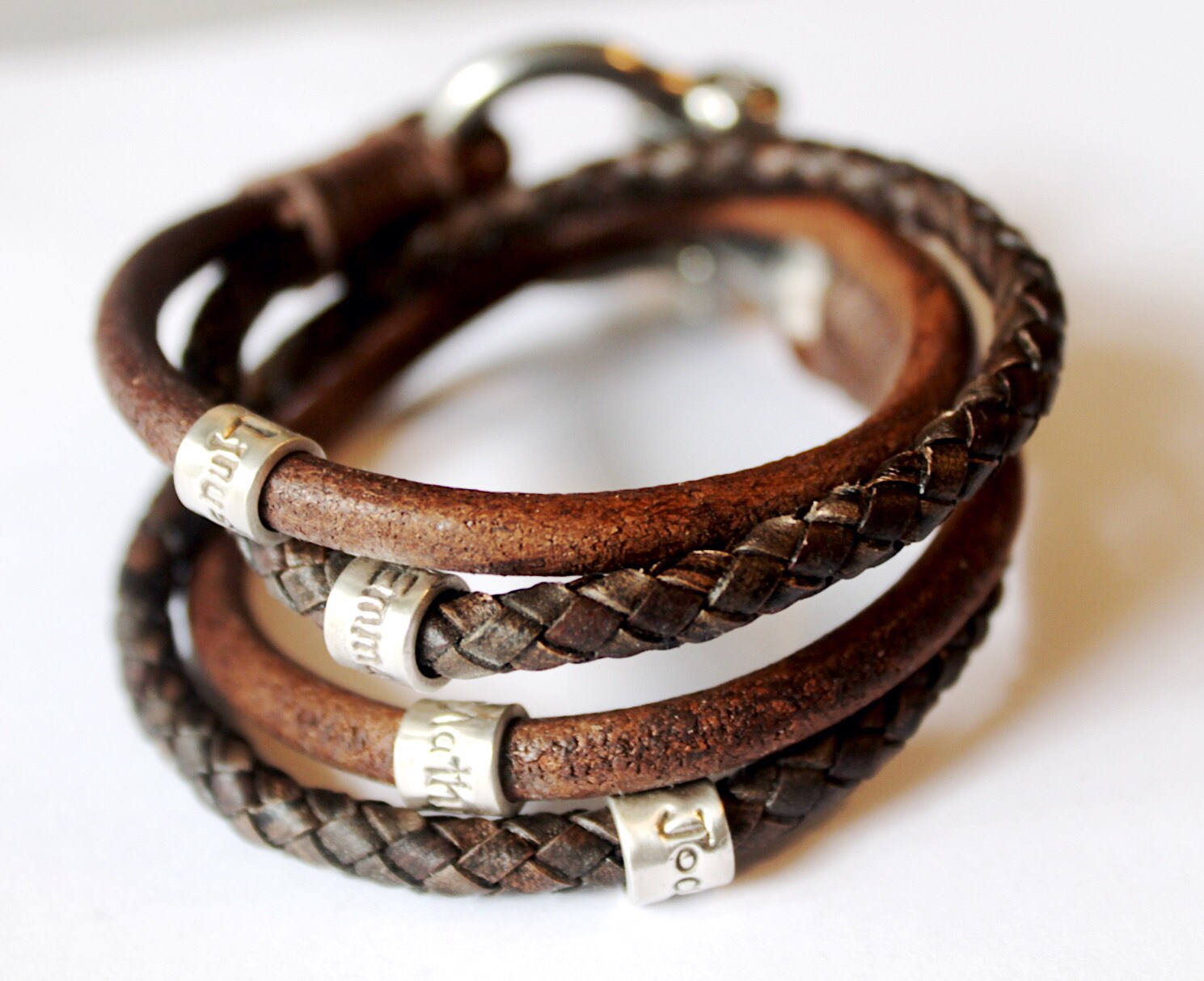 Mens Personalised Bracelet, Fathers Day, Leather Bracelet, Engraved Bracelet, Mens Leather Band, Leather Wrap, New Dad Gift, Grandpa Gift