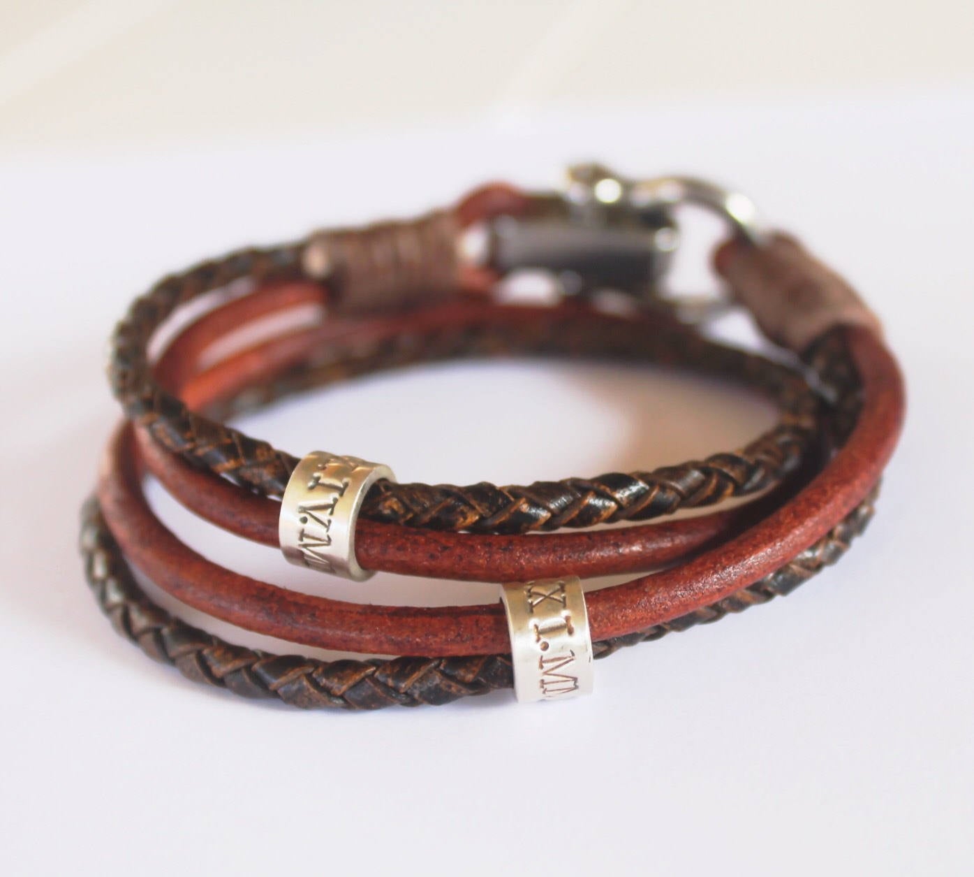 Initial Bracelet, Fathers Day Gift from Daughter, Mens Personalised Bracelet, Mens Leather Wrap Bracelet, Custom Engraved Bracelet for Women