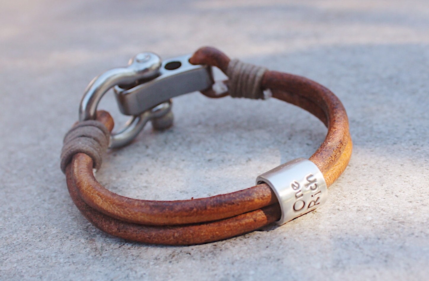 Mens Personalised Bracelet, Personalised Silver Name Bead Bracelet, Mens Leather Bracelet, Viking Bracelet, New Dad Gift, Screw Bracelet