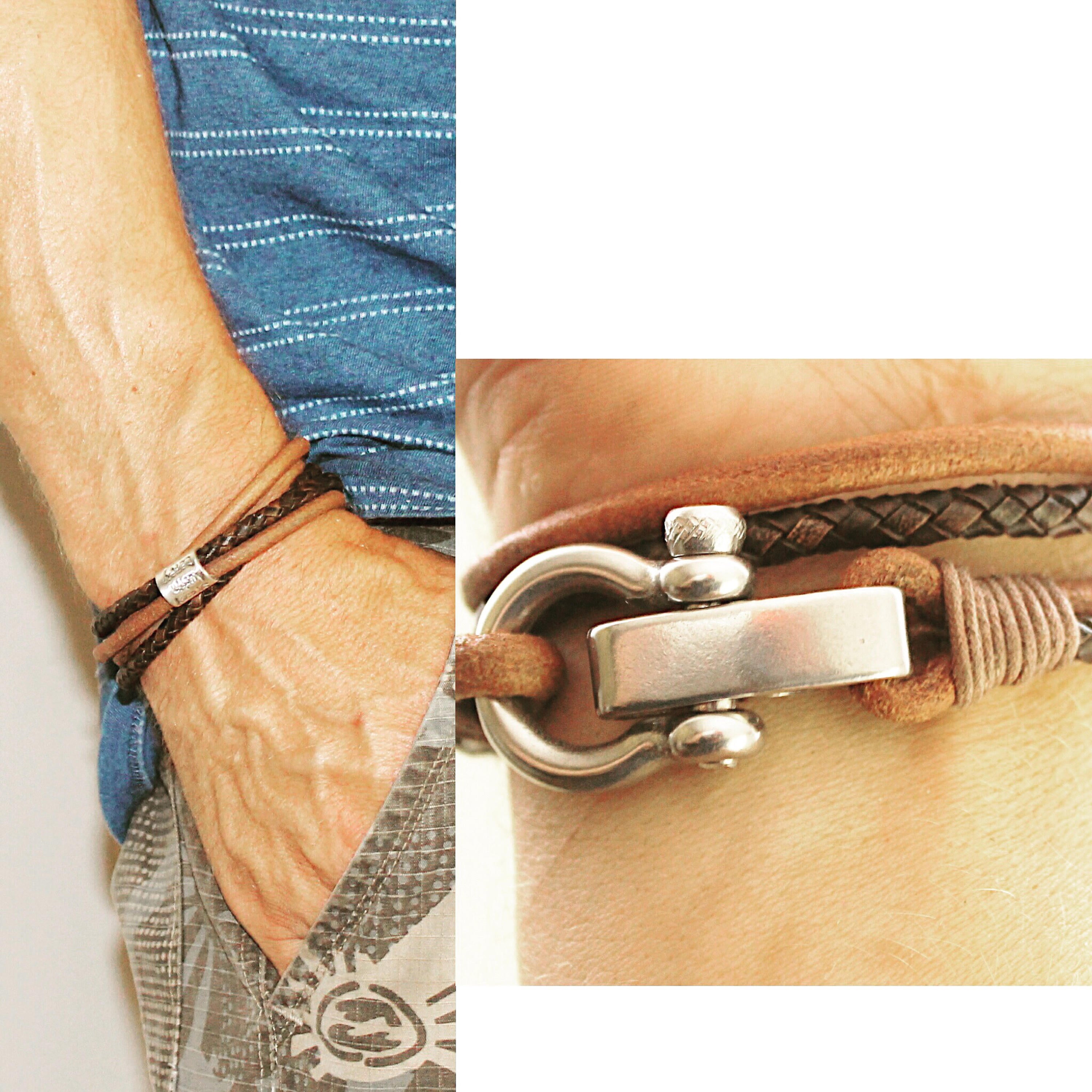 Silver Men's Leather Buckle Bracelet