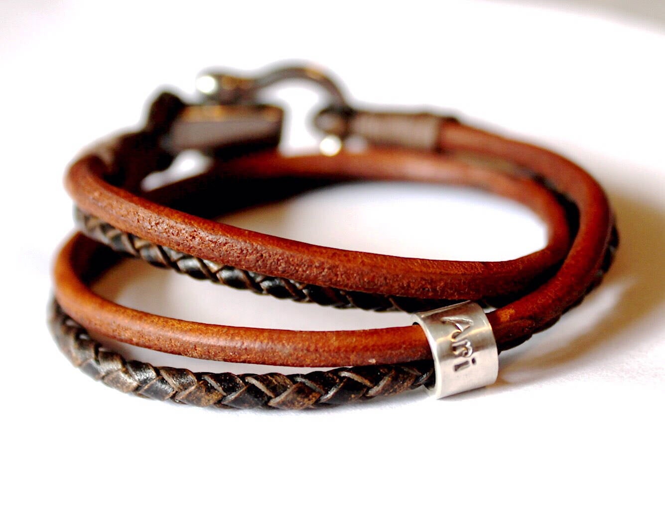 Initial Bracelet, Fathers Day Gift from Daughter, Mens Personalised Bracelet, Mens Leather Wrap Bracelet, Custom Engraved Bracelet for Women