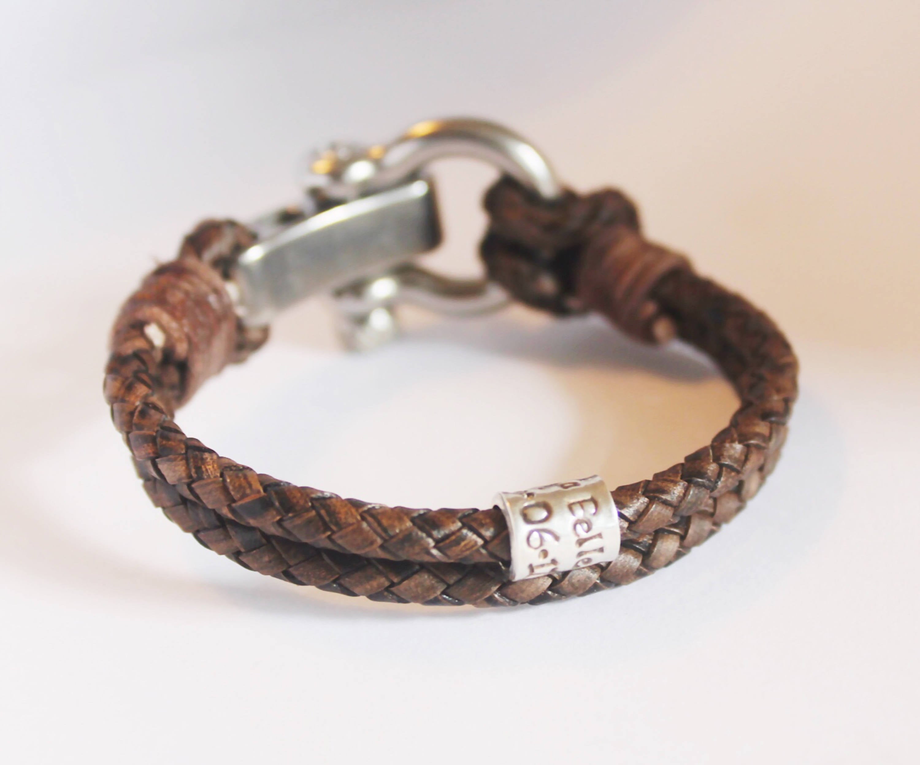 Brown Leather Bracelet, Mens Leather Bracelet, Personalised Mens Bracelet, Silver Name Bead, Leather Cuff Wrap Bracelet, 40th Birthday Gift