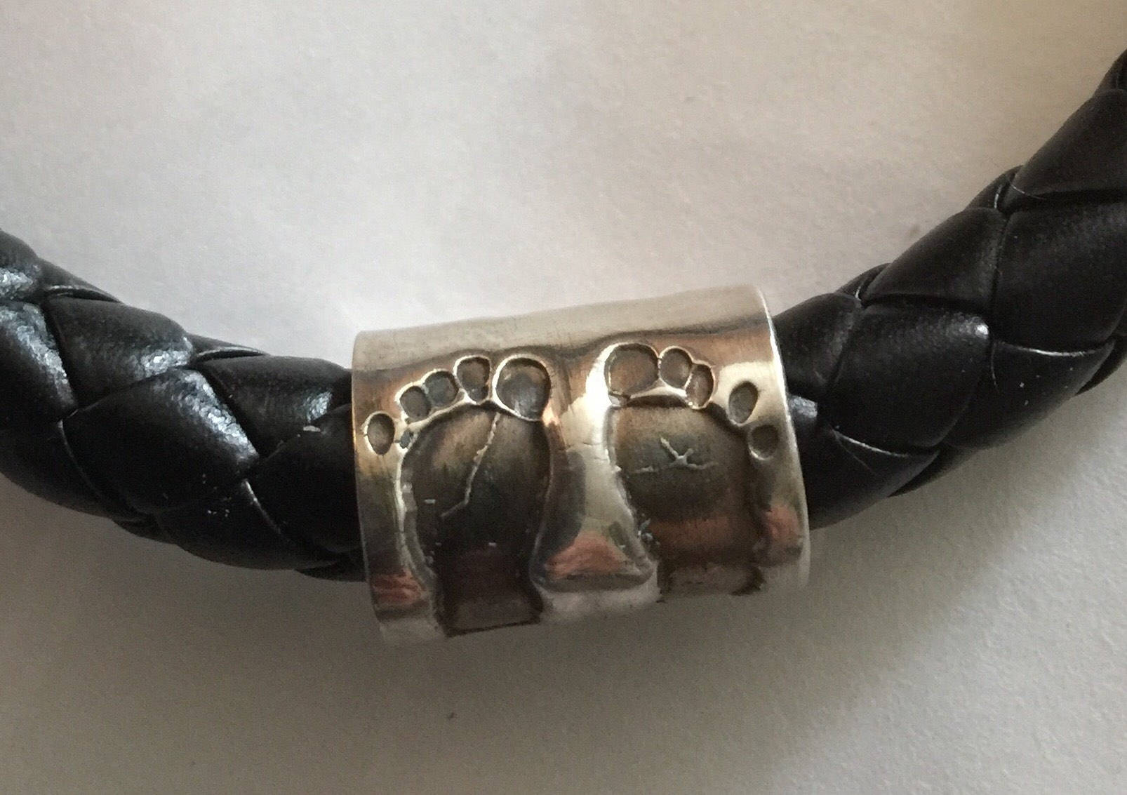 Mens Personalised Bracelet Hand Print Fingerprint Bead Mens Leather Personalised Bracelet Mens Footprint Charm Silver FingerPrint Charm Men