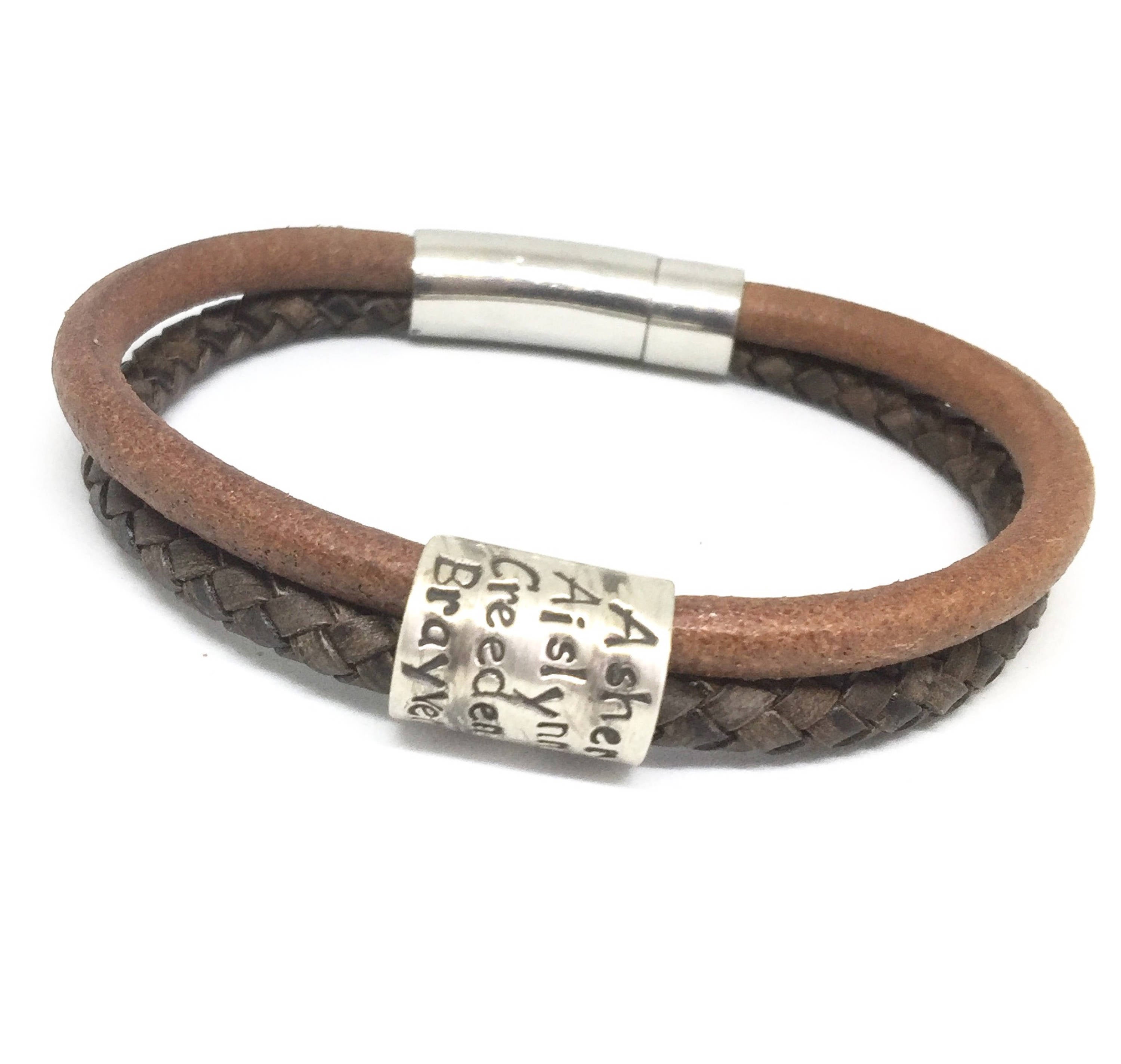 Mens Name Bracelet, Christmas Gifts for Dad, Leather Bracelet, Mens Initial bracelet, Mens Personalised, gift for dads, Custom Bracelet