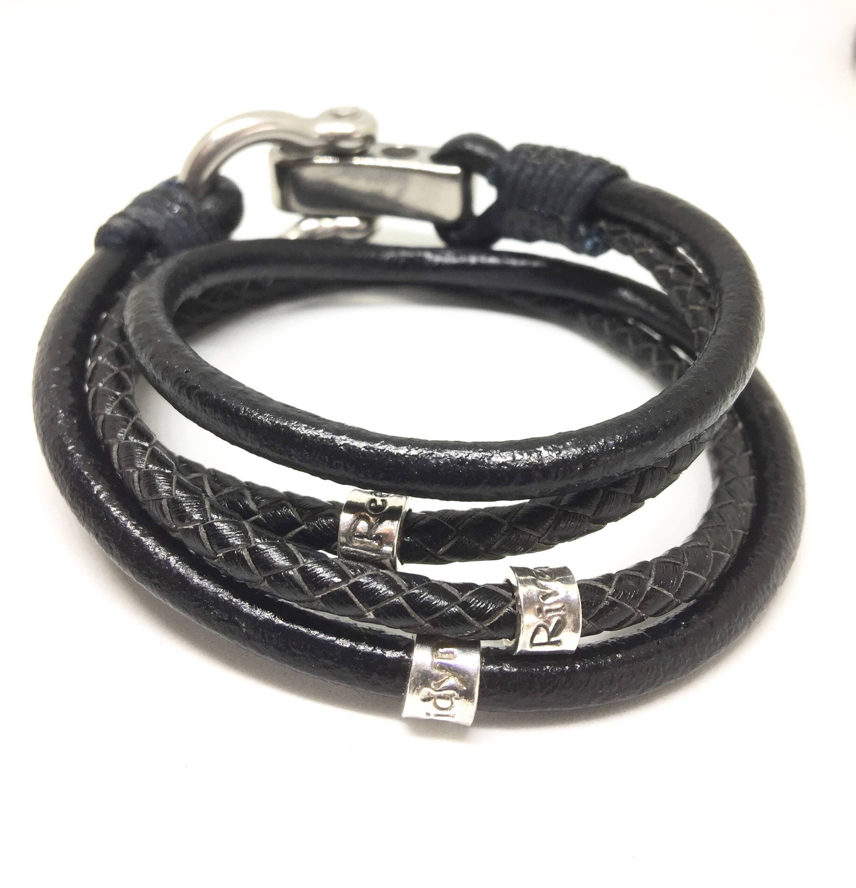 Black Leather Bracelet, Mens Personalised Bracelet, Mens Xmas Gift, Coordinates Bracelet, Christmas Gift, Leather Wrap, Custom Bracelet