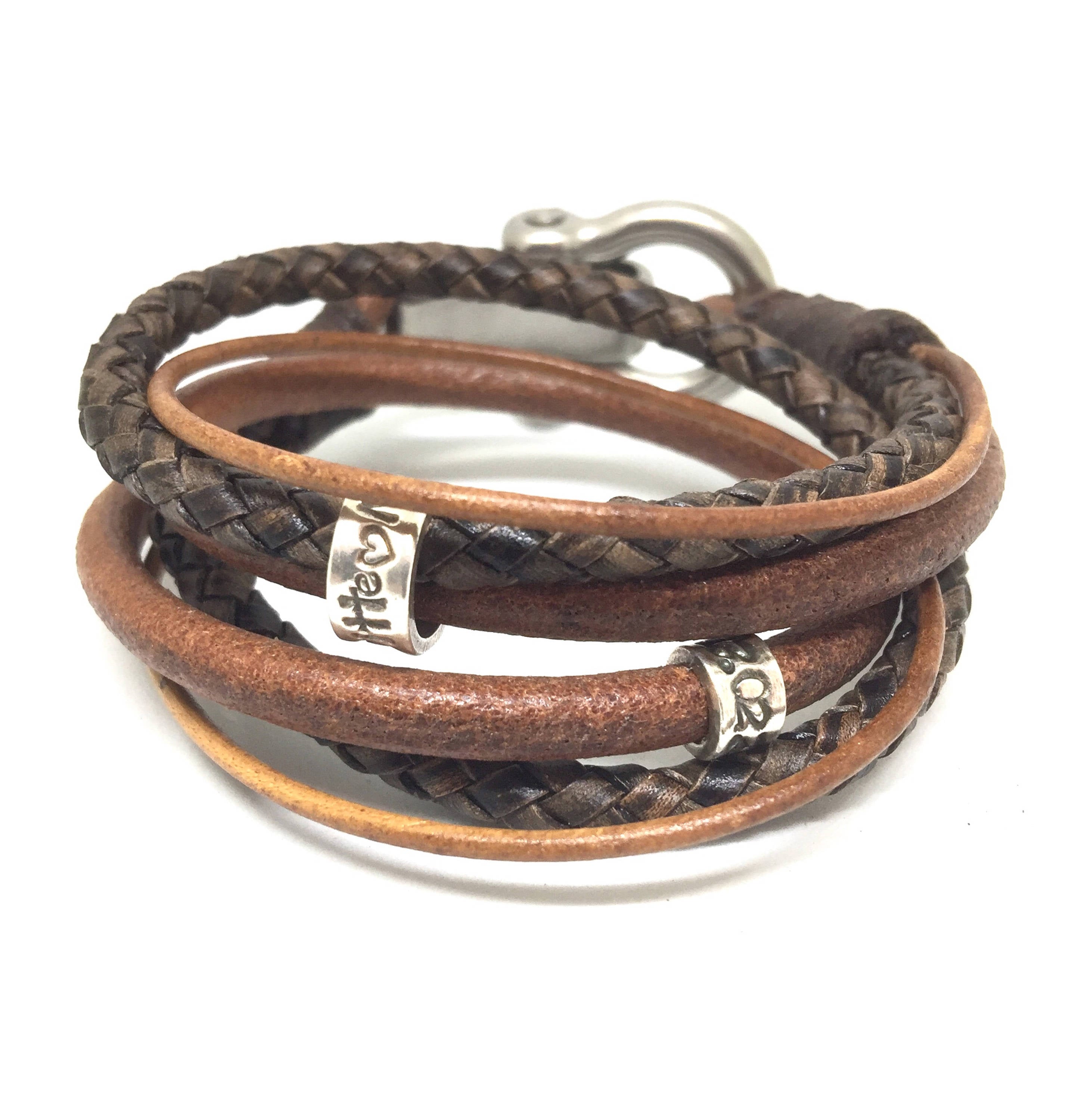 Mens Leather Bangle - Brown Leather Bangle - Brown Leather Bracelet - Personalized Mens Bracelet - Valentines Day Gift for Men - Custom Gift