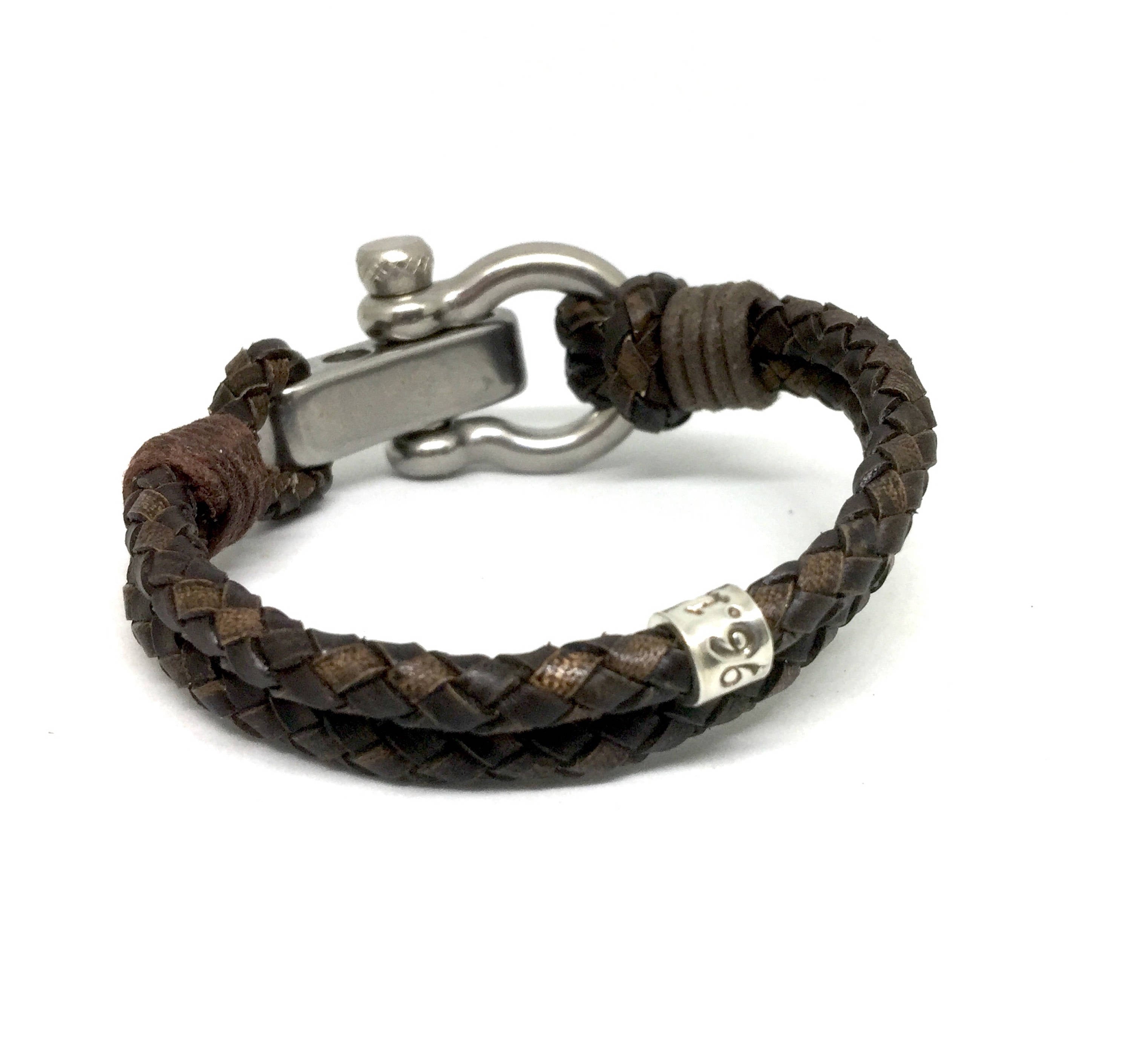 Brown Leather Bracelet, Mens Leather Bracelet, Personalised Mens Bracelet, Silver Name Bead, Leather Cuff Wrap Bracelet, 40th Birthday Gift