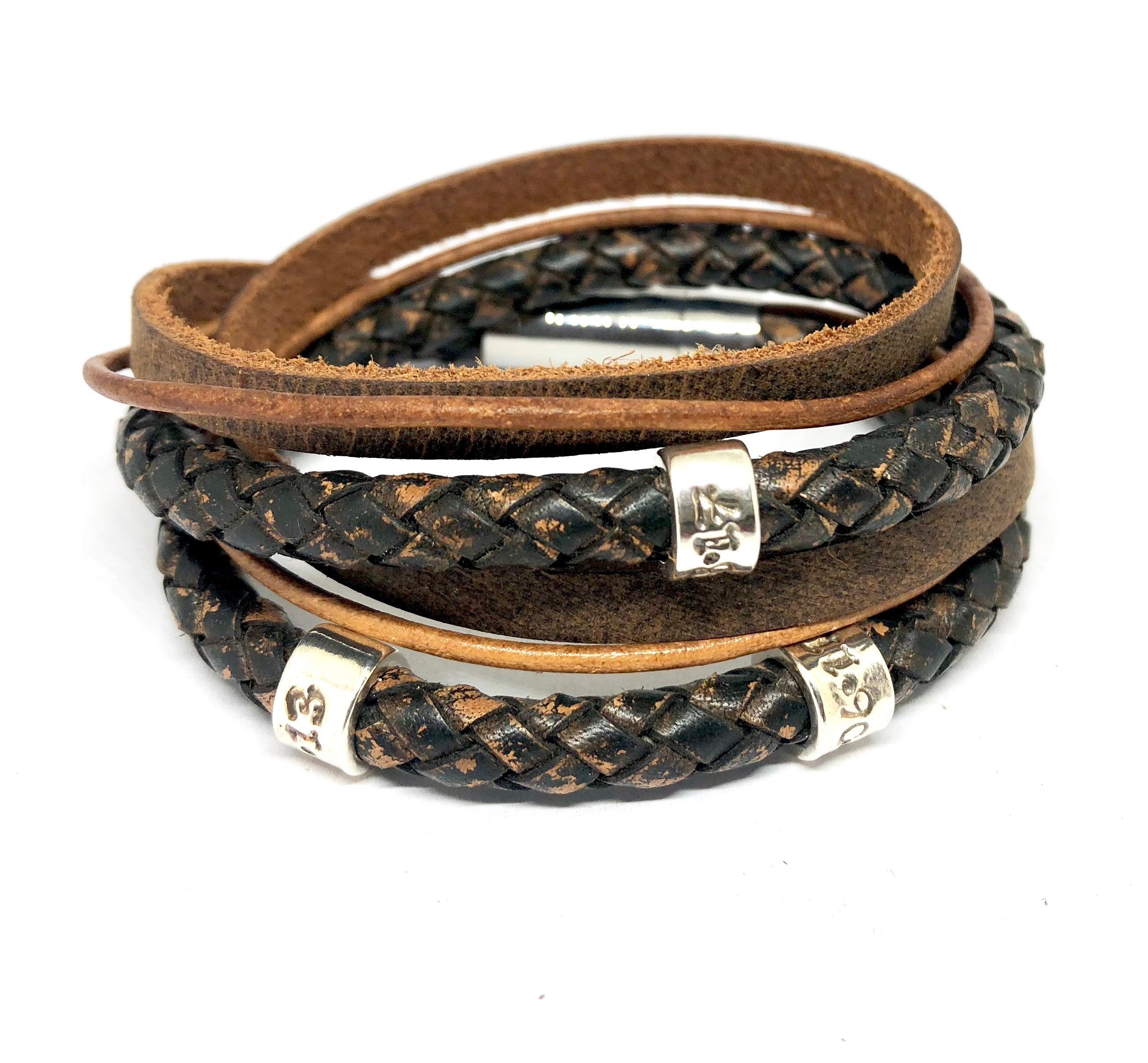 Mens Personalised Bracelet, Leather Wrap, Custom Stamped Mens Bracelet, Mens Gift, Personalised for Men, Mens, Leather Bracelet for Men