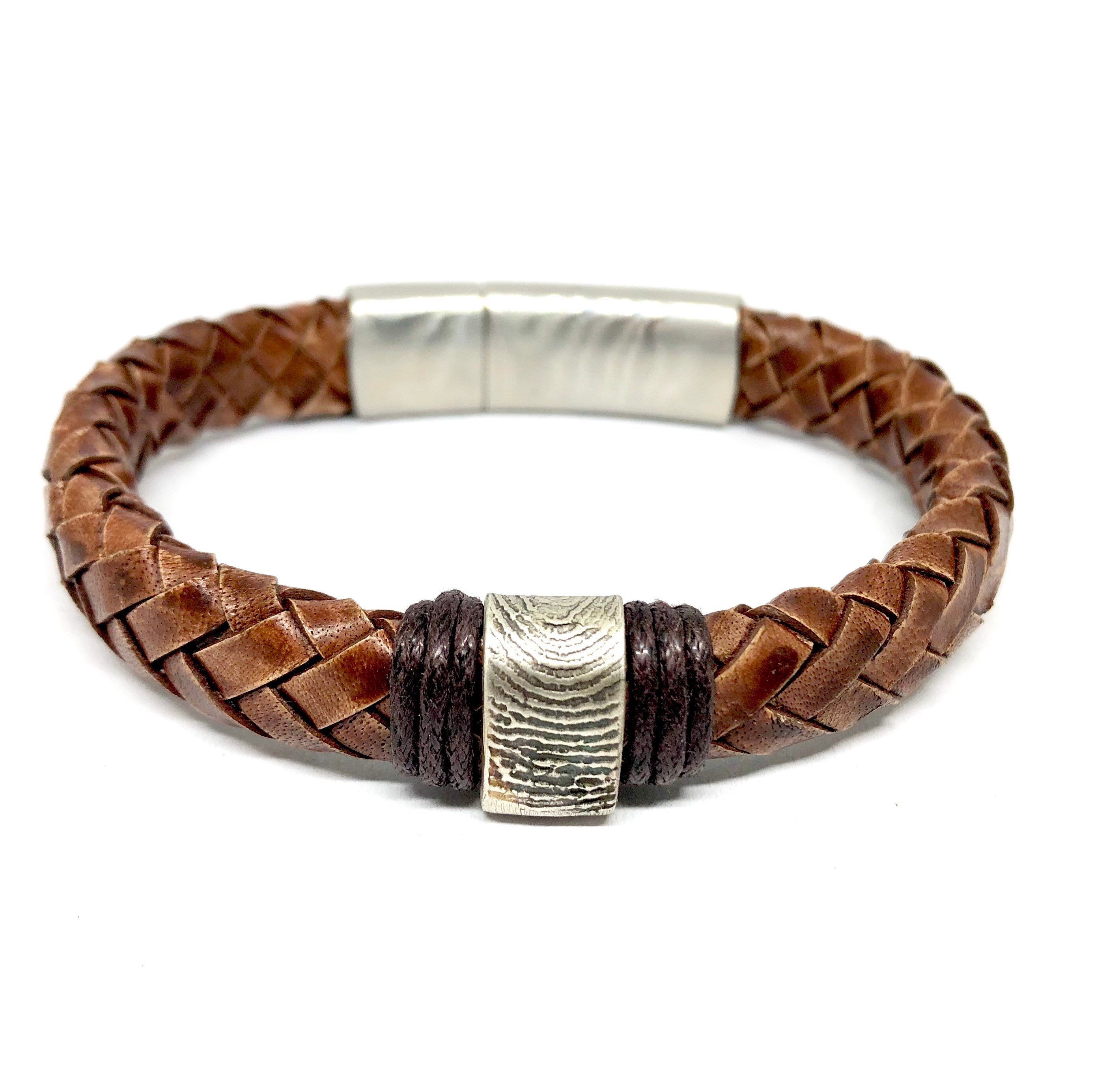 Mens Personalised Bracelet Hand Print Fingerprint Bead Mens Leather Personalised Bracelet Mens Footprint Charm Silver FingerPrint Charm Men