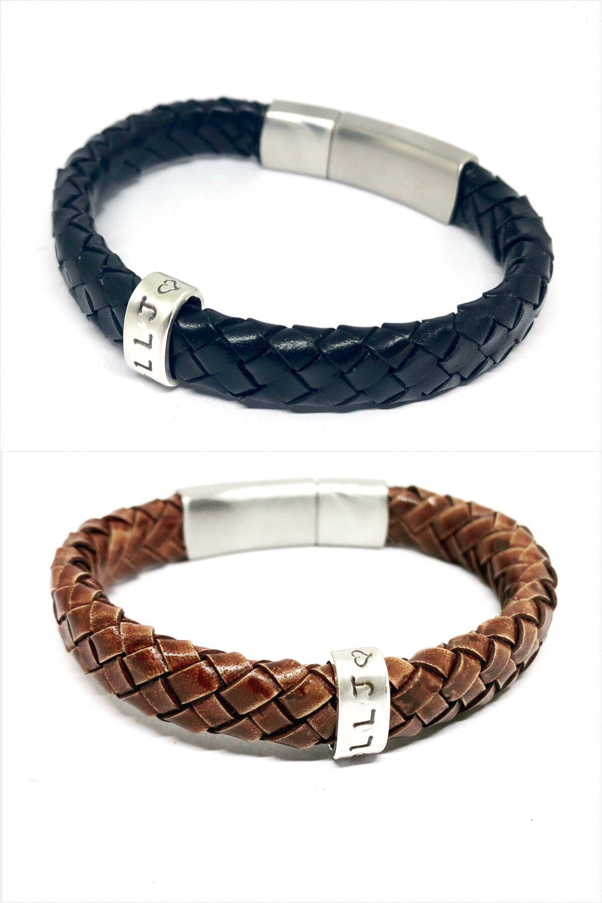 Personalised Braided Leather Bracelet, Flat Leather Cuff, Mens Trendy Gift, Golf Gifts for Men, Mens Jewelry, New Dad Gift, Mens Xmas Gift