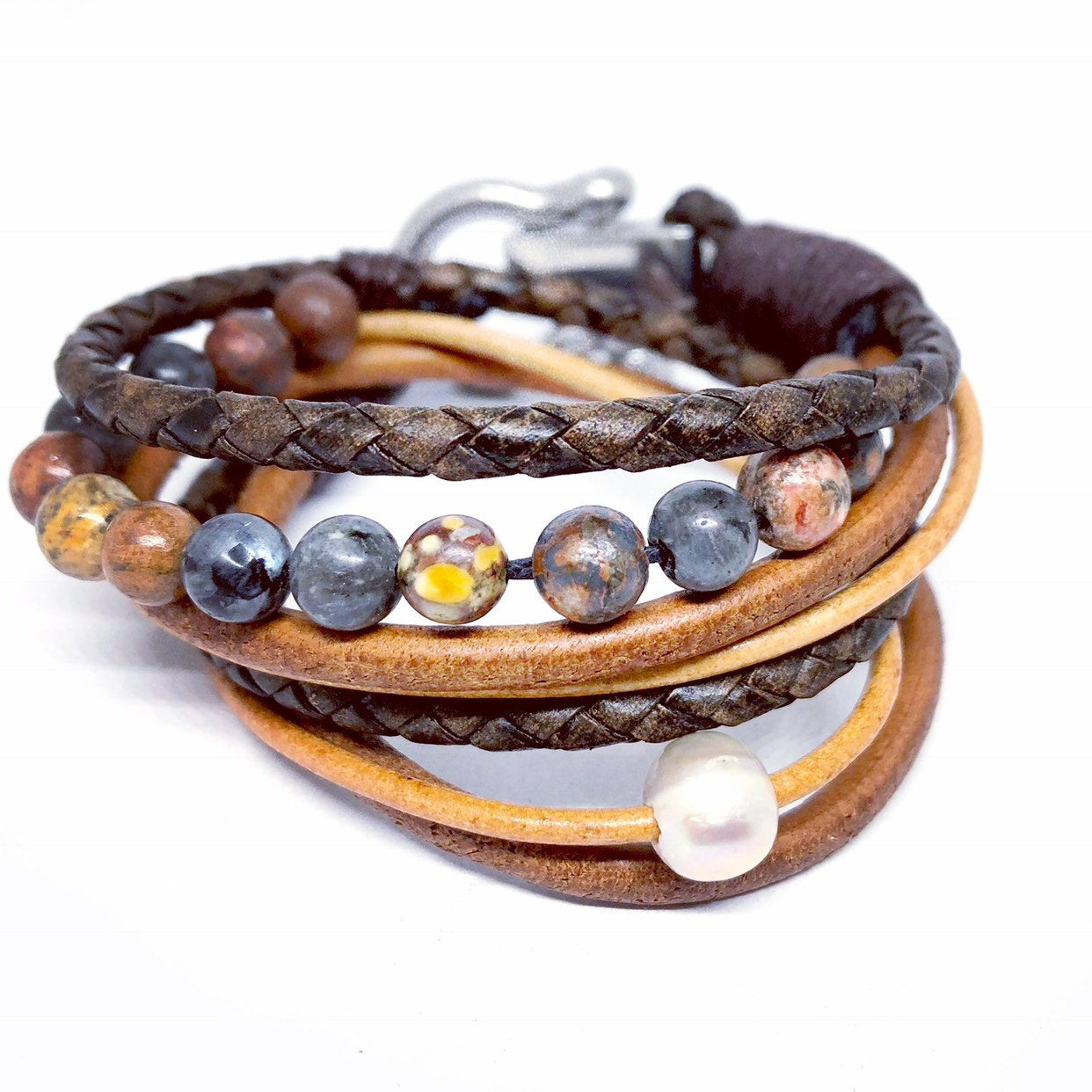 Womens Boho Bracelet, Couples Bracelets, Leather Gemstone Wrap, Gift for Her, Valentines Gift