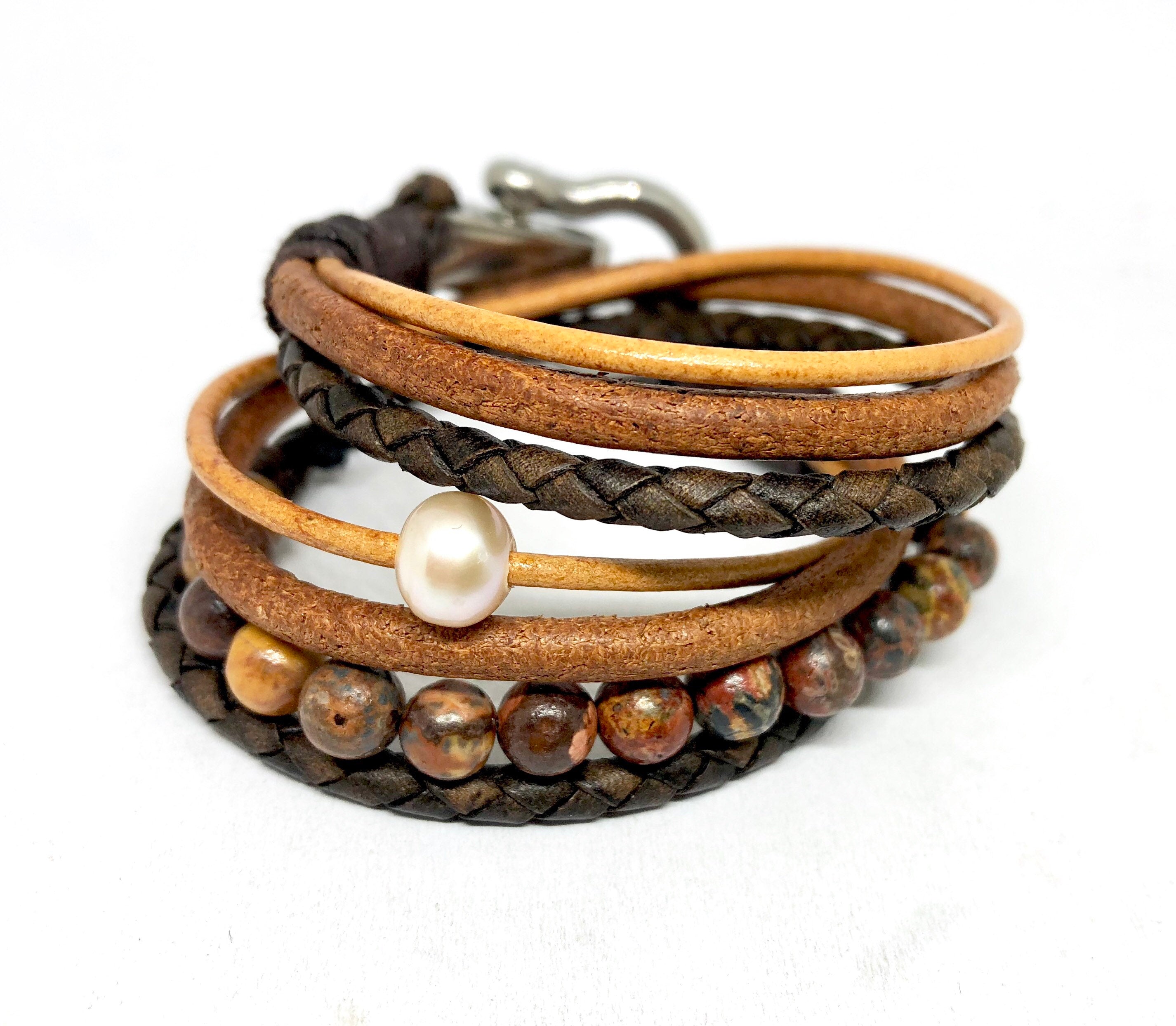 Womens Boho Bracelet, Couples Bracelets, Leather Gemstone Wrap, Gift for Her, Valentines Gift