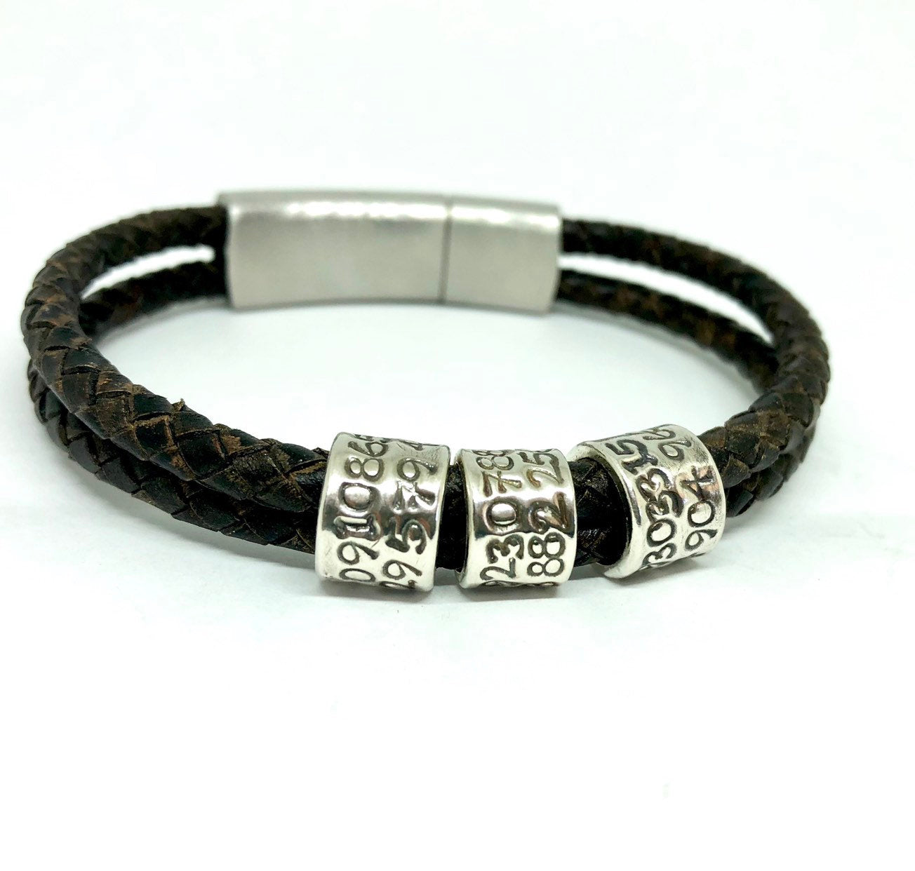 Leather Coordinates Bracelet, Mens GPS Cuff, Personalised Engraved Jewellery for Men, Leather Bracelet for Him, Mens Leather Bracelet