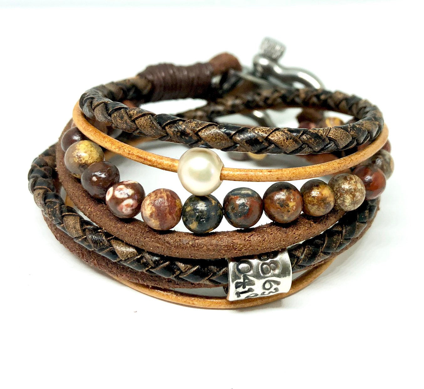 Womens Boho Bracelet, Couples Bracelets, Leather Gemstone Wrap, Gift f –