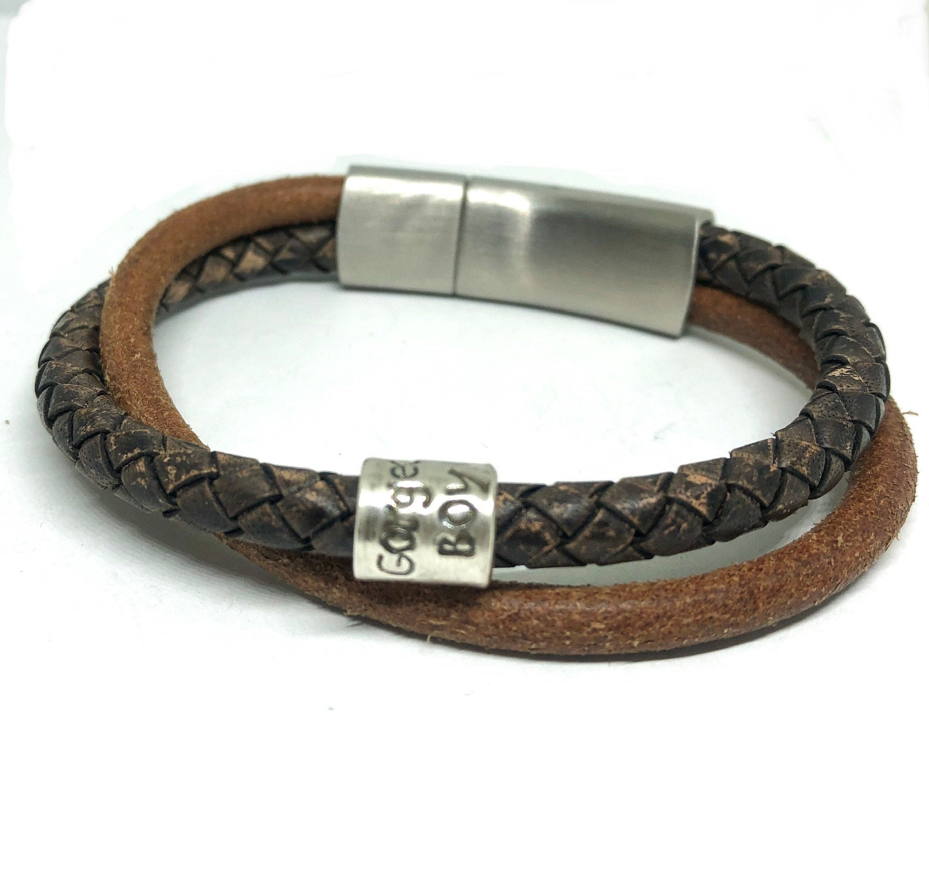 30th Birthday Gift for Him, Custom Mens Leather Bracelet, Fathers day gift from Daughter, trendy mens bracelet