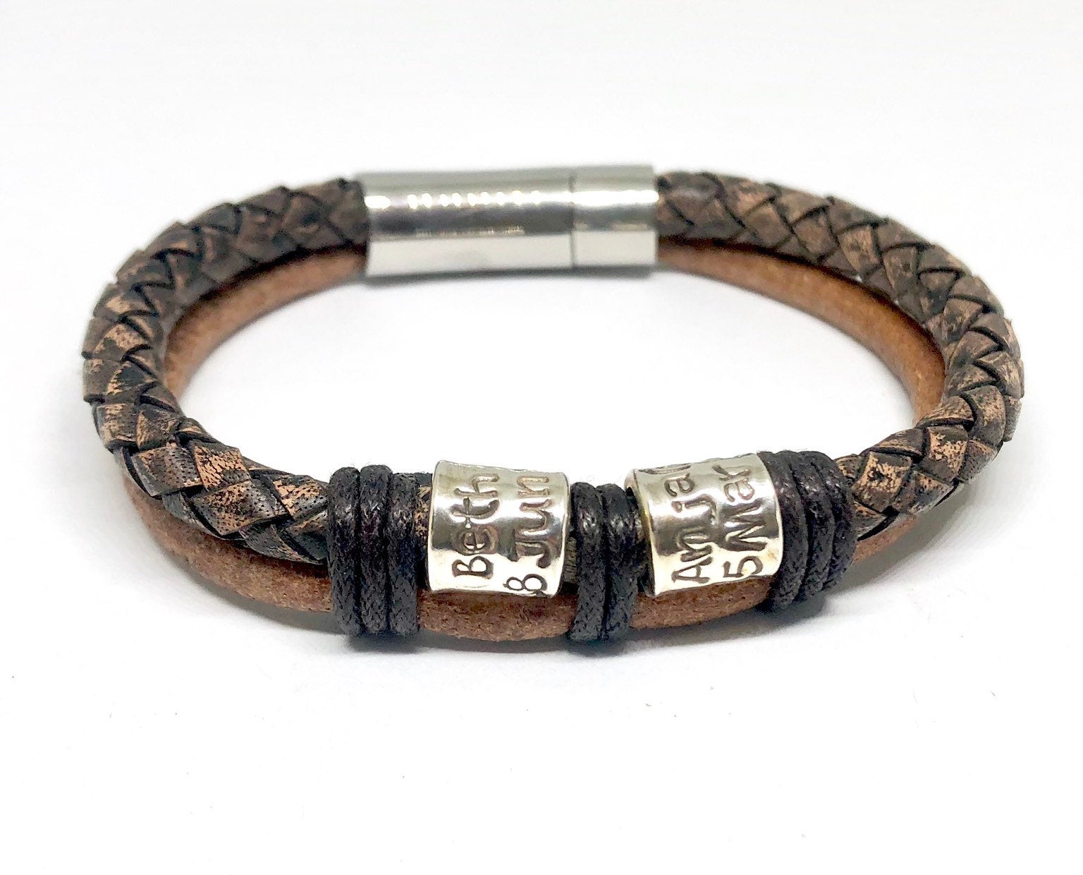 Mens Personalised Leather Bracelet, Jewellery for Dad, Christmas Gift for Him