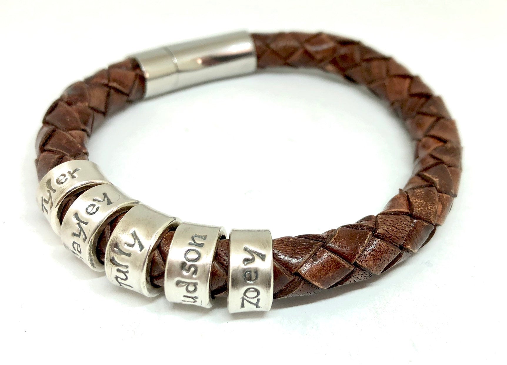 Mens Personalised Bracelet, Leather Name Bracelet, Mens Cuff Bracelet, Engraved Jewellery, Mens Jewelry