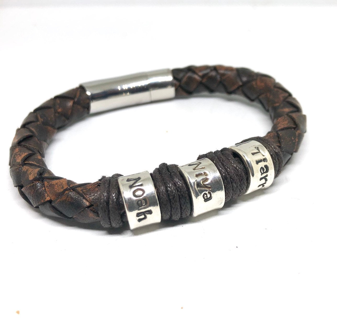 Mens Personalised Bracelet, Leather Bracelet, Personalised Name Bracelet, Mens Cuff, Custom Bracelet, Engraved Bracelet, Granddad Gift
