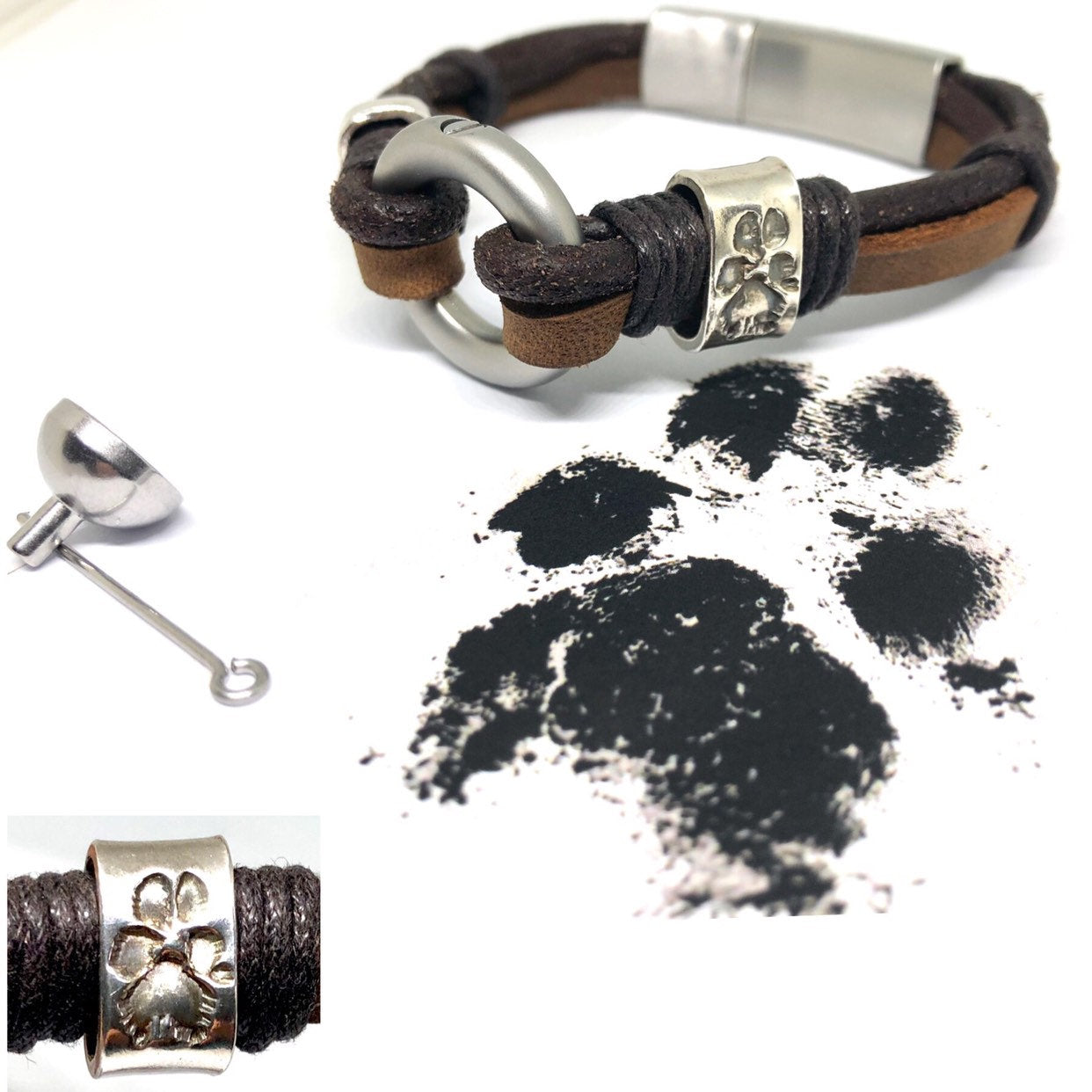 Mens Cremation Jewelry, Pet Ashes keepsake, Paw Print Bracelet, Paw Print Beads, Ashes Memorial Jewellery, Sympathy Gift for Men, Keepsake