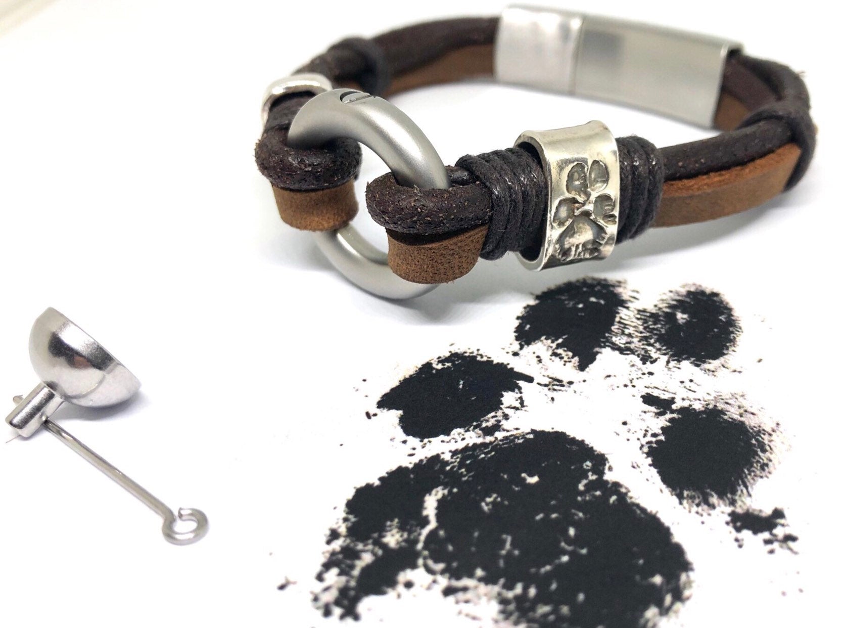 Ashes Memorial Jewellery, Paw Print Bracelet, Pet Ashes keepsake, high quality Mens Cremation Jewelry, Paw Print Beads, Sympathy Gift for Men, Keepsake