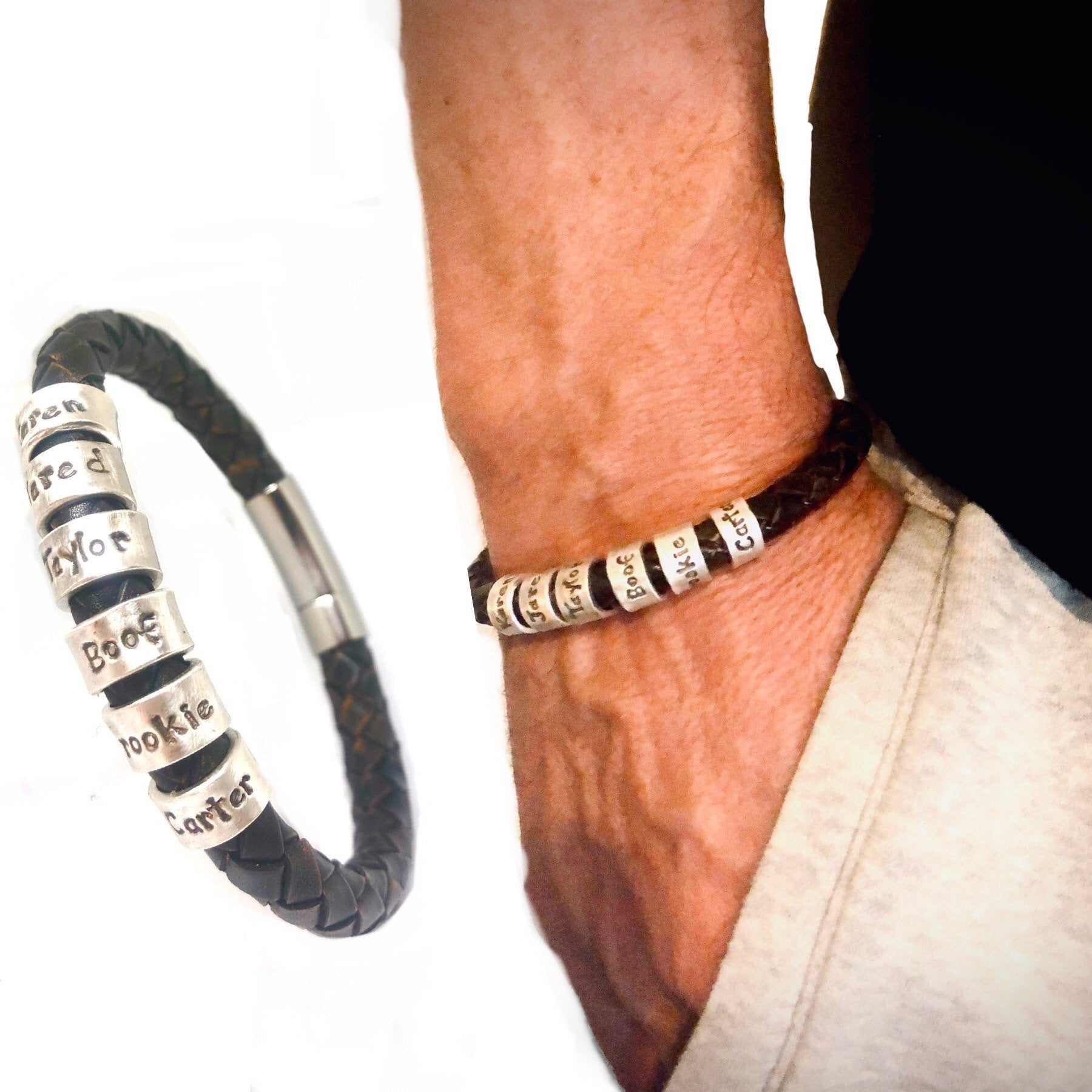 Mens Leather Bracelet, Personalised Mens Bracelet, Braided Mens Bracelet, Mens Jewellery, Custom Bracelet, Personalized Jewelry, Dads Gift