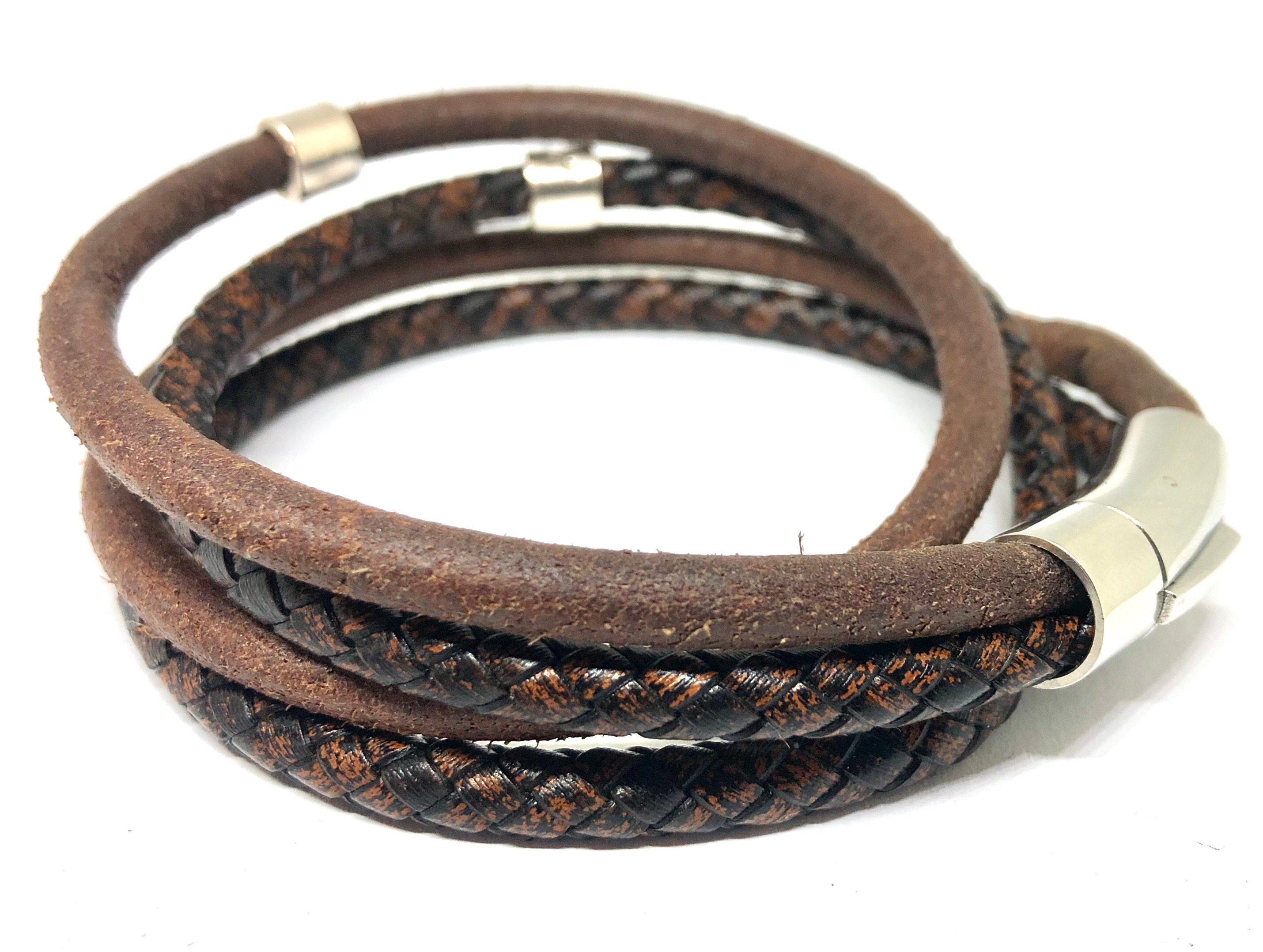 Mens Leather Bracelet, Fathers Day Gift, Engraved Bracelet, Layered Mens Bracelet Personalised, New Dad Gift, Date Bracelet, Name Bracelet