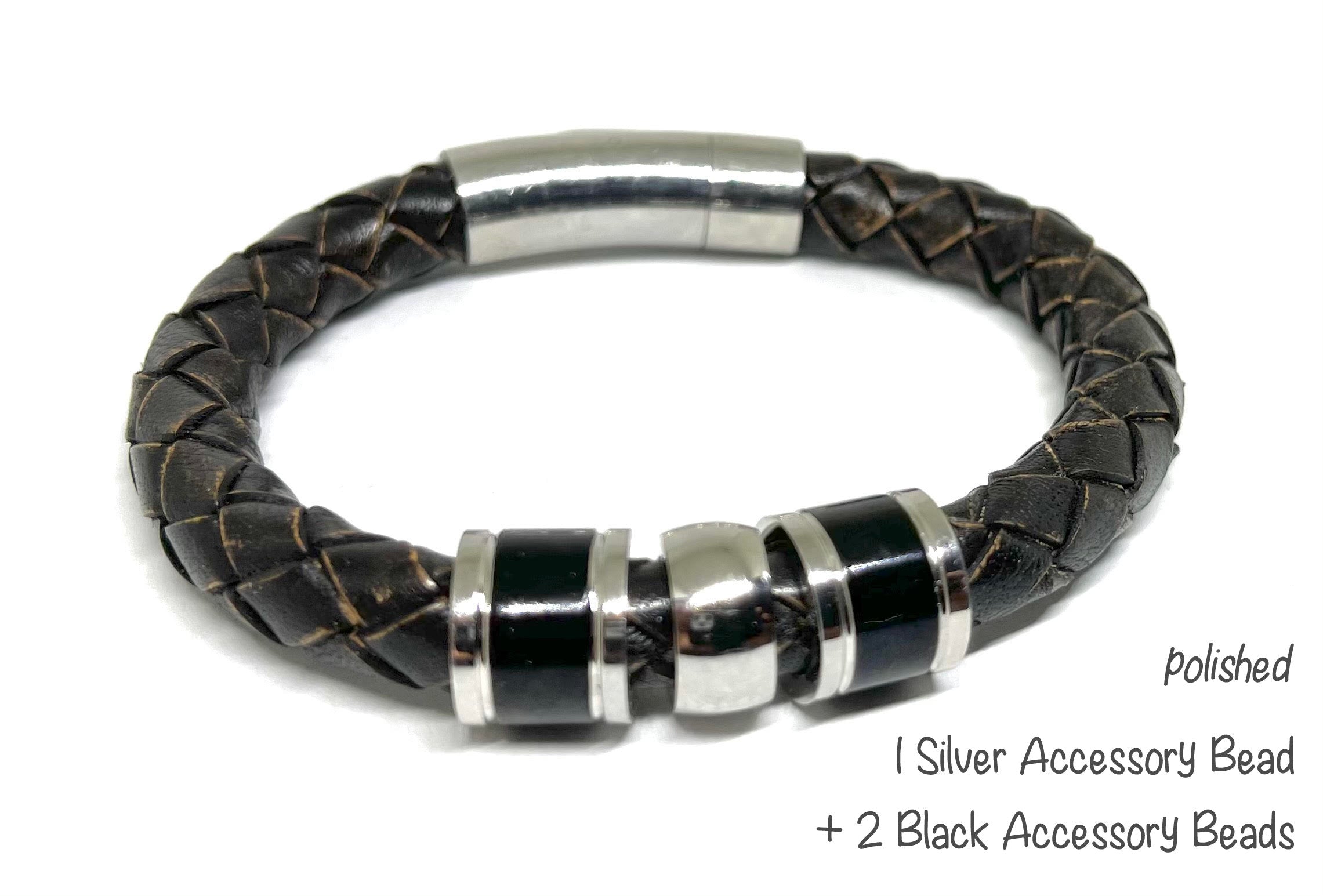 Leather Bracelet for Men, Mens Bead Bracelet, Fathers Day Gift, Mourning Jewelry, Mens Cuff Bracelet, Personalised Jewelry, Mens Jewelry
