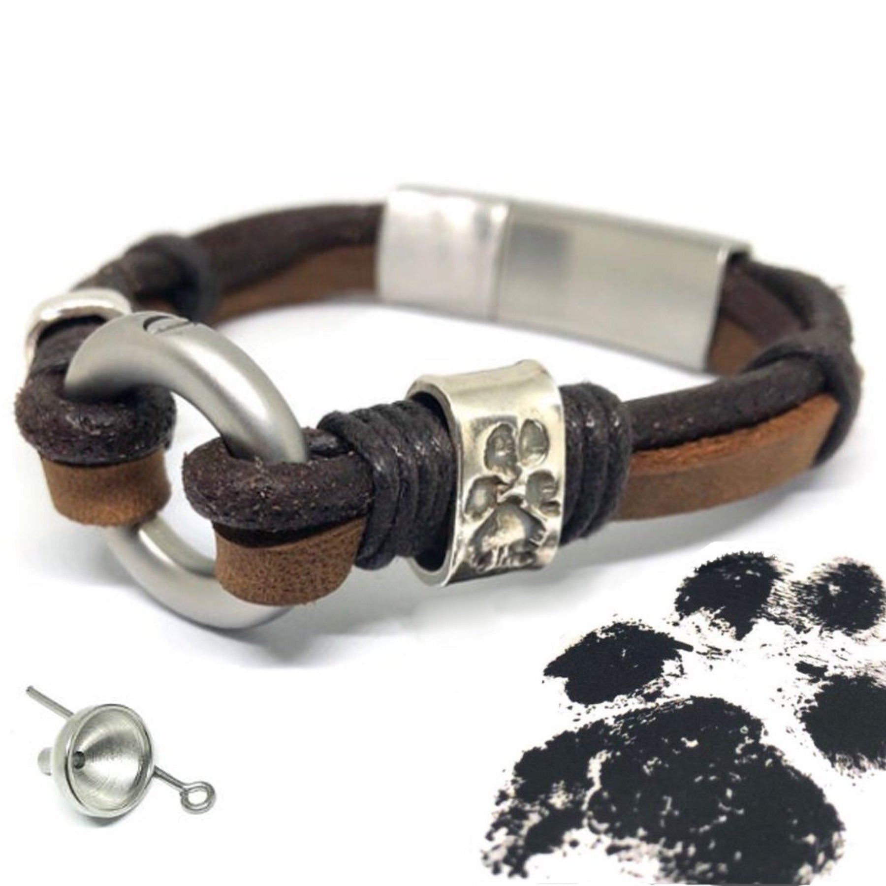 Paw Print Bracelet, Dog Ashes, Paw Print Beads, Pet Loss, Pet Memorial, Cremation Bracelet, Urns for Human Ashes, Cremation Jewelry Men