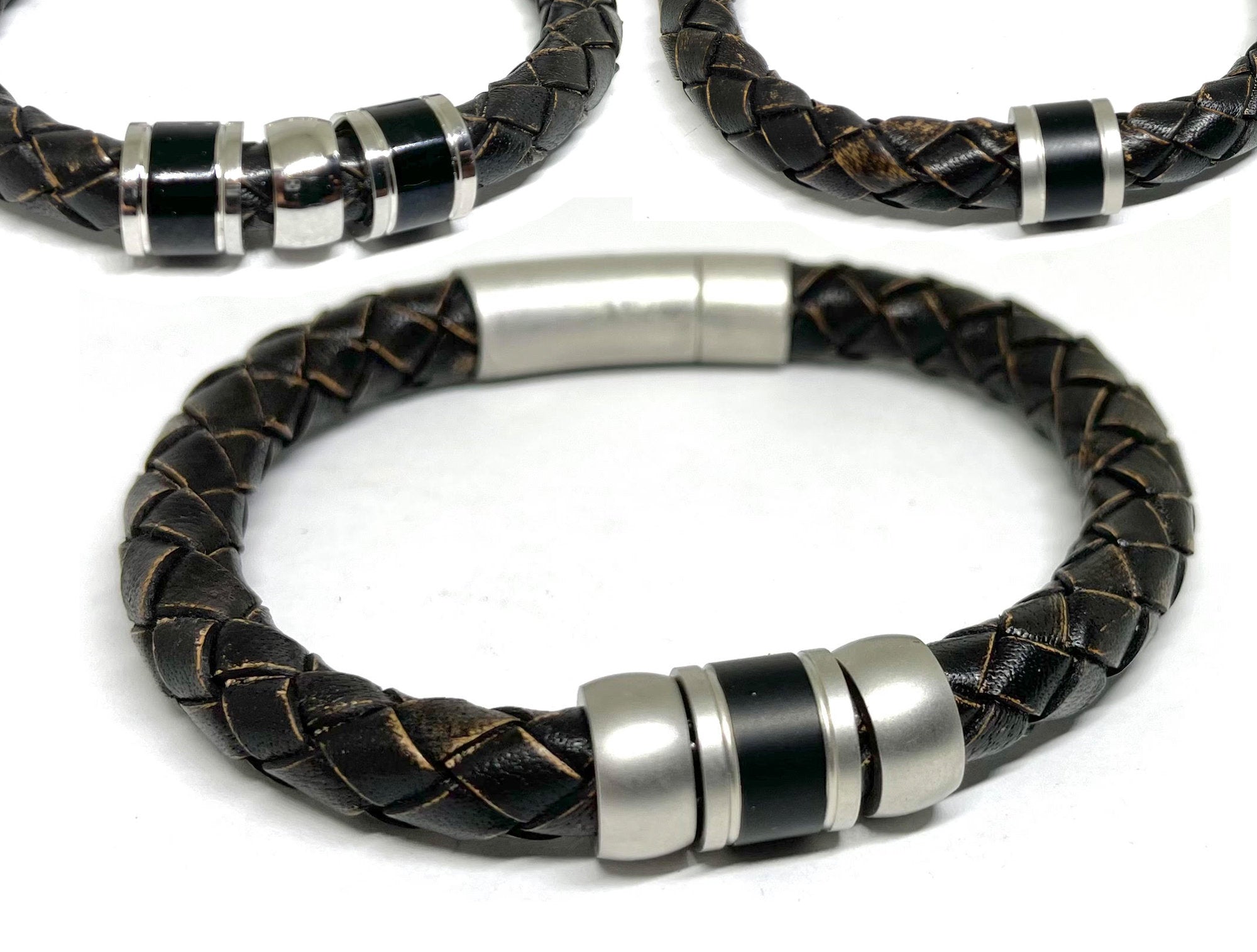 Leather Bracelet for Men, Mens Bead Bracelet, Fathers Day Gift, Mourning Jewelry, Mens Cuff Bracelet, Personalised Jewelry, Mens Jewelry