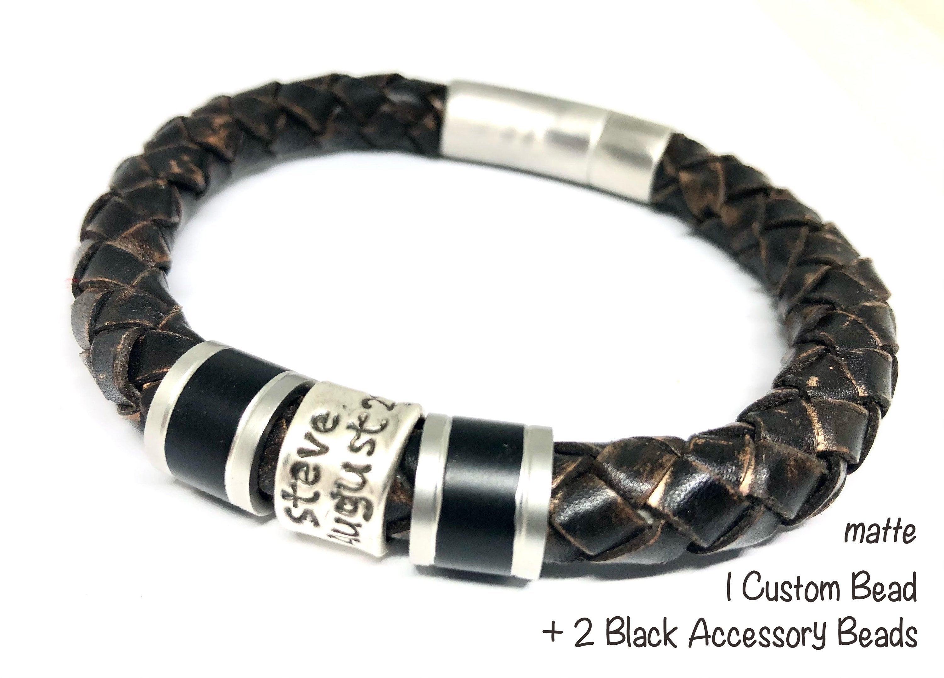 Mens Leather Bracelet, Fathers Day Gift, Mourning Jewelry, Leather Name Bracelet, Mens Cuff Bracelet, Personalised Mens Jewelry Stepdad Gift