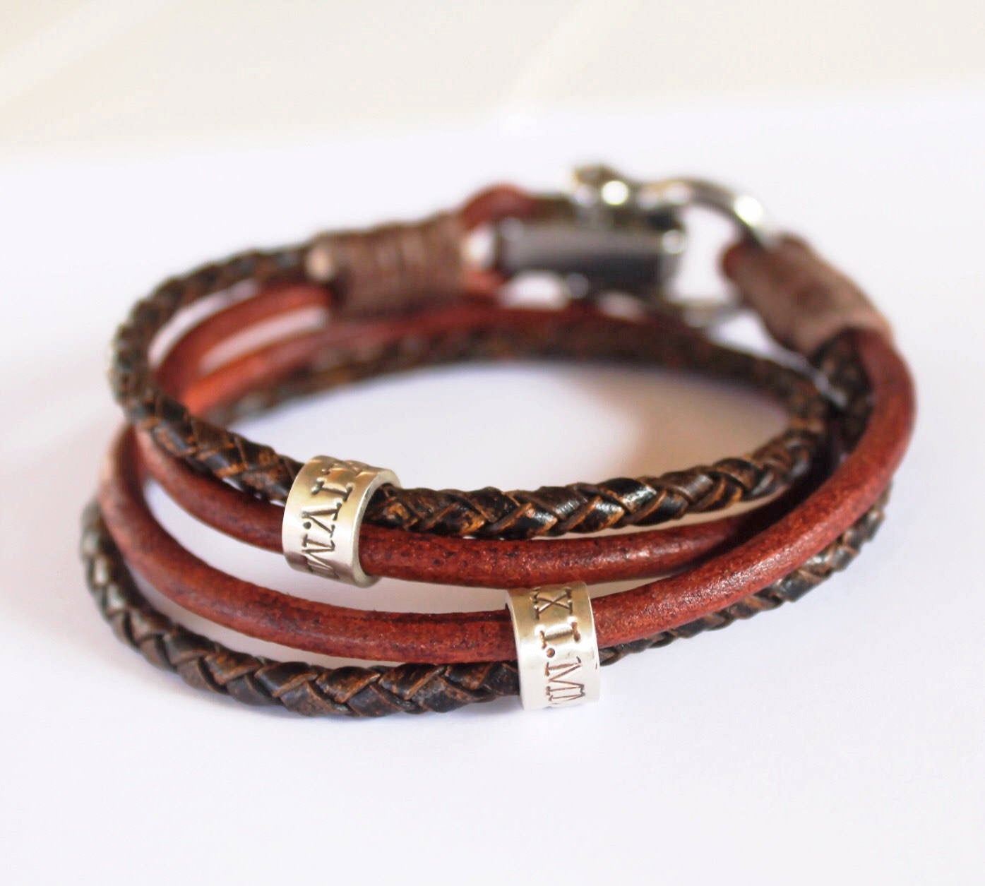 Custom Bracelet, Engraved Bracelet, Mens Leather Wrap Bracelet, Fathers Day Gift, Mens Personalised Bracelet, New Dad Gift, Mens Jewelry
