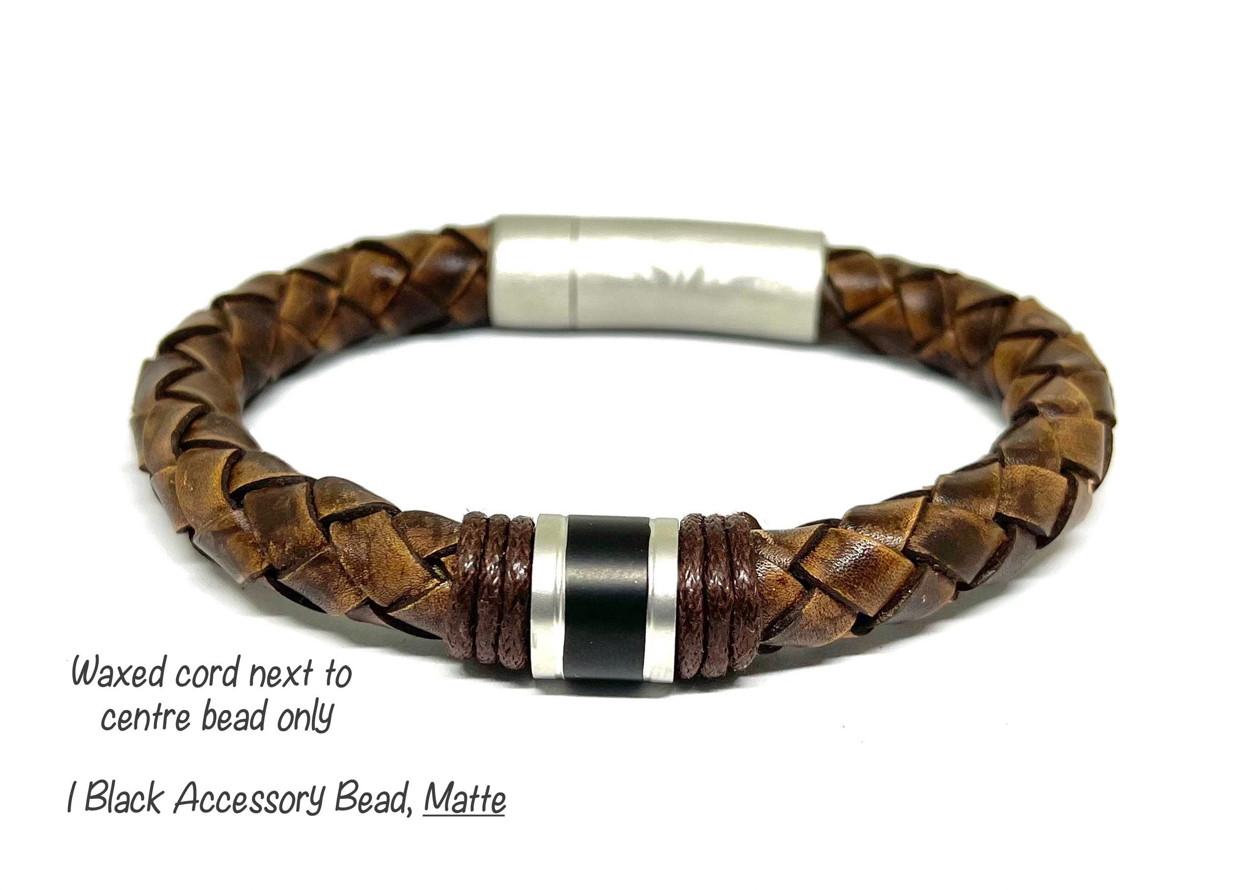 Man Leather Bracelet Papa, Mens Bead Bracelet, Fathers Day Gift, Mourning Jewelry, Mens Cuff Bracelet, Personalised Jewelry, Loss Gift Dad