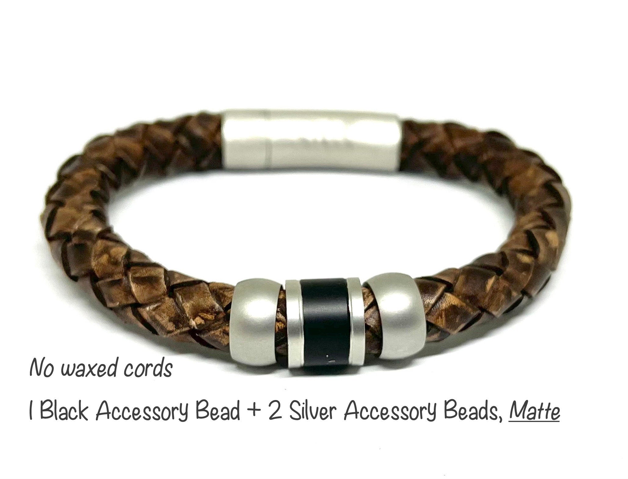 Man Leather Bracelet Papa, Mens Bead Bracelet, Fathers Day Gift, Mourning Jewelry, Mens Cuff Bracelet, Personalised Jewelry, Loss Gift Dad