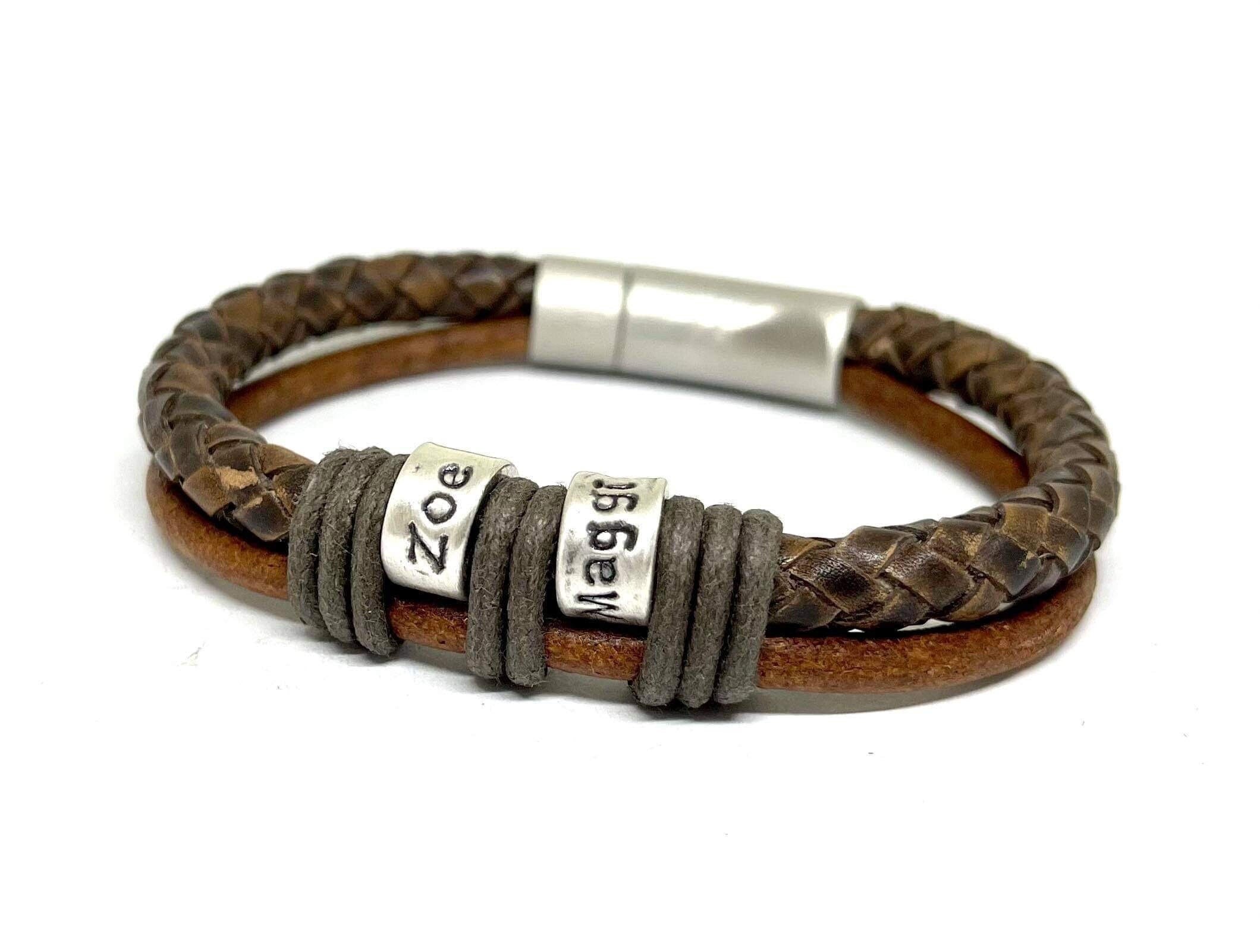 Mens Bracelet, Personalised Custom Jewellery for Dad, 60th Birthday Gift for Man Leather Bracelet, Man Engrave Bracelet Wrap, Stepdad Gift