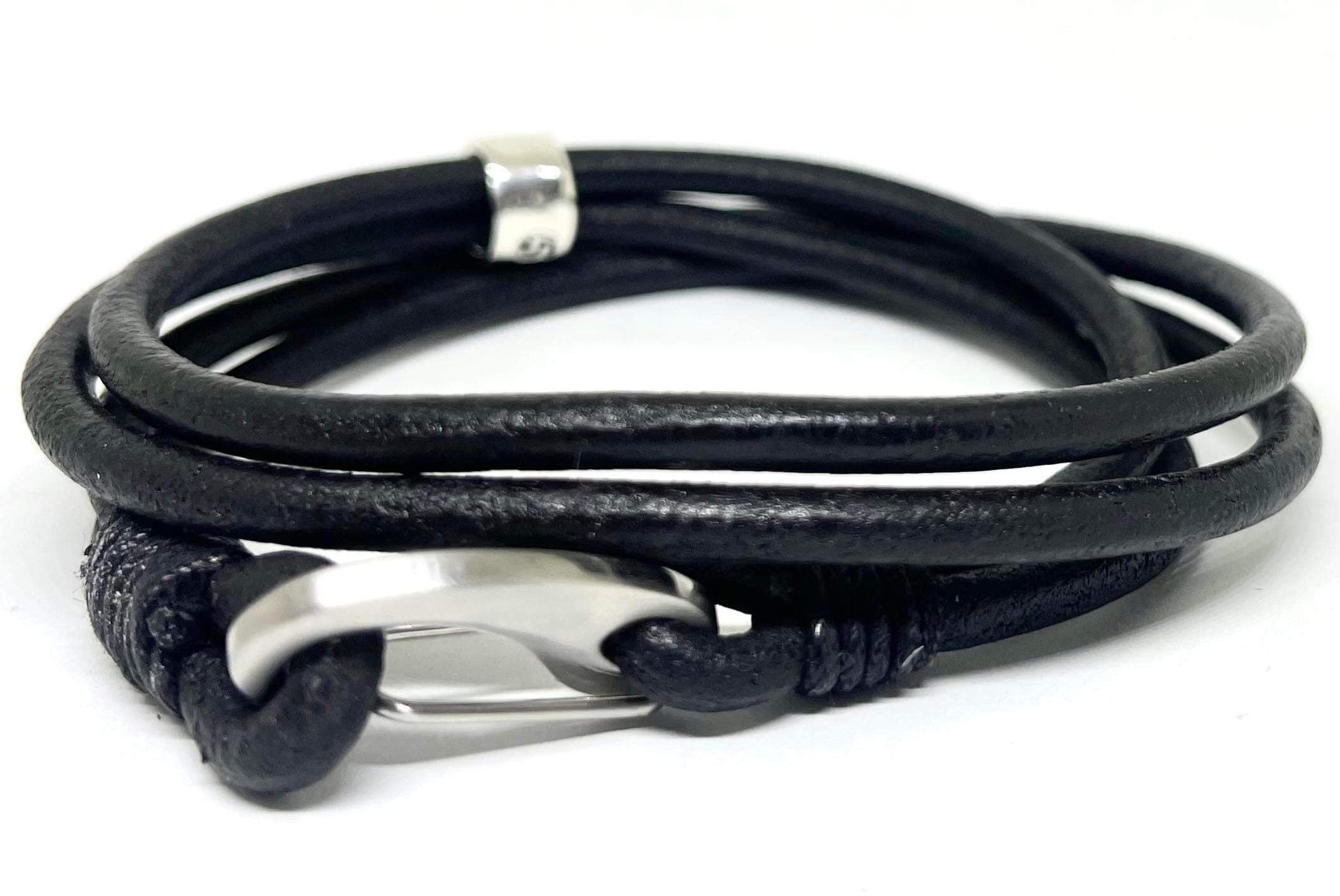 Gift for Him, Men's Leather Bracelet, Personalised Men's Bracelet, Silver Charm Bracelet, Personalised Gift from Child, Keepsake Men's Gift