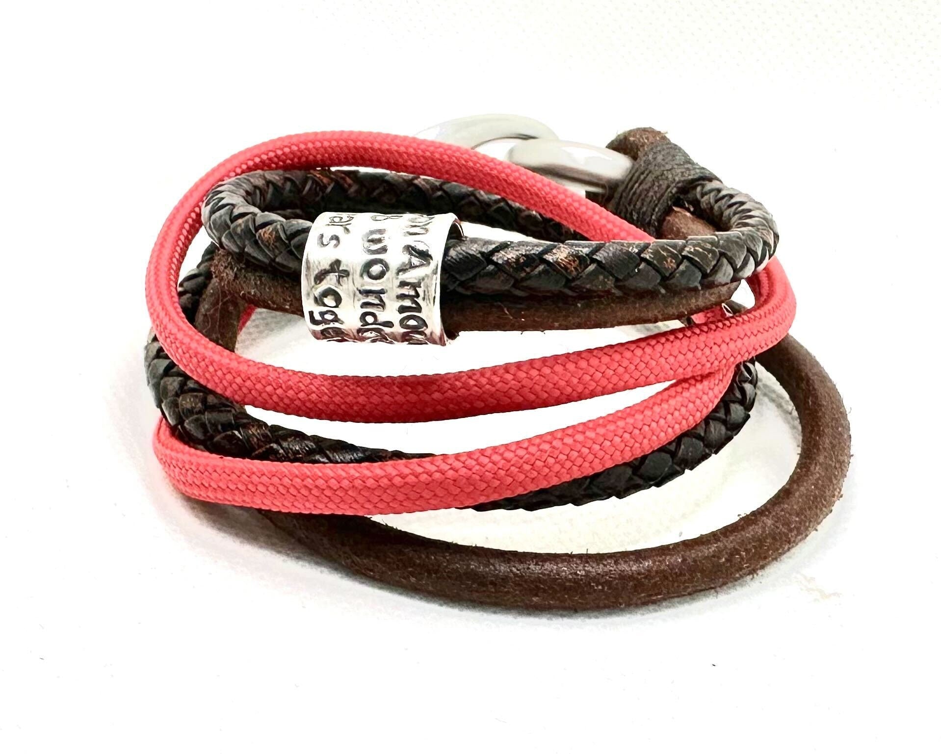 Brown Leather and Paracord Wrap Cremation Bracelet for Men, Urn Bracelet, Memorial Bracelet Keepsake for Ashes