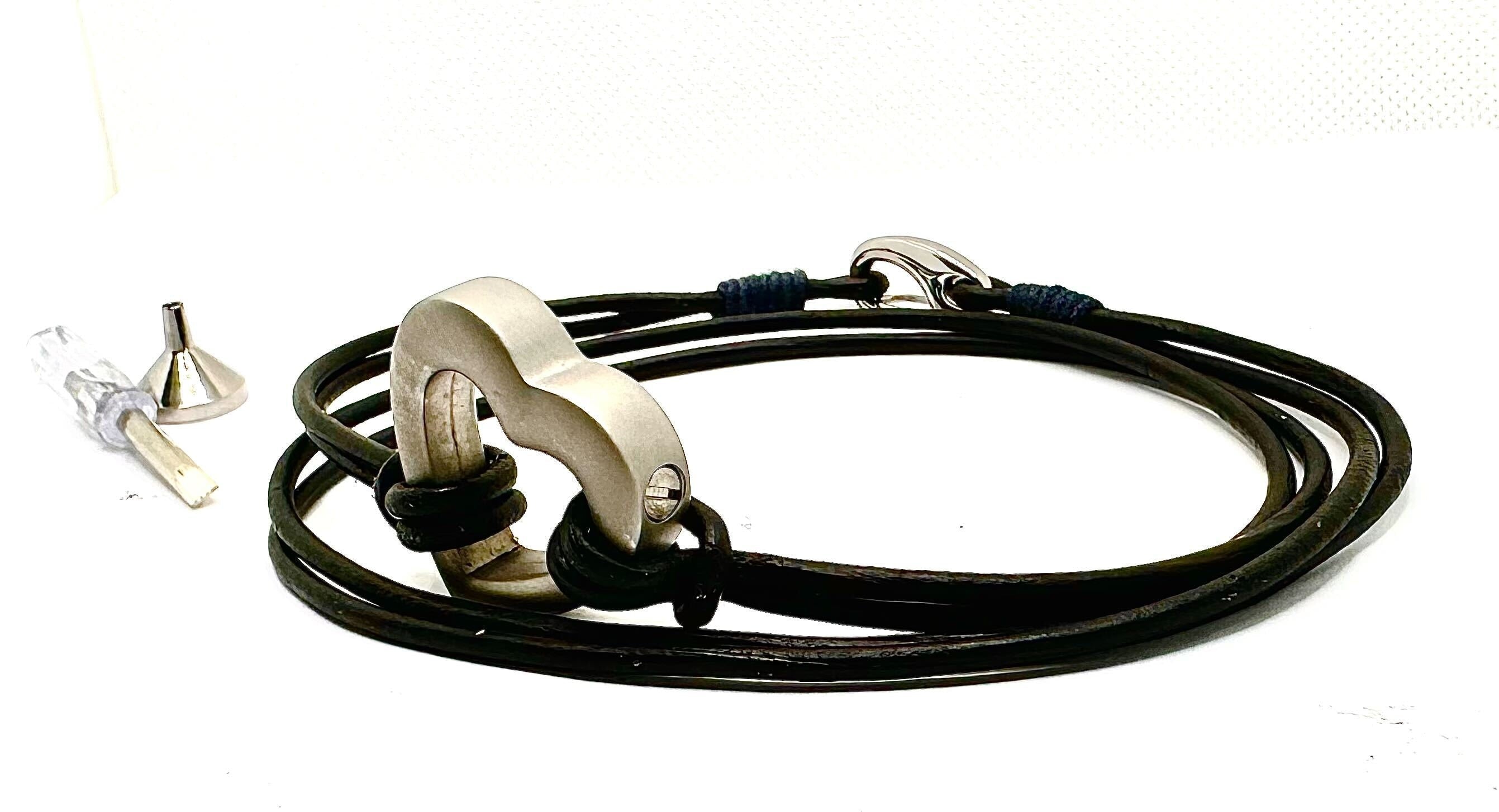 Rustic Ashes Jewellery Modern Per Urn Anklet, Pet Urn For Dogs, Horse Memorial Anklet, Double Wrap Leather Cremation Anklet, Black or Brown