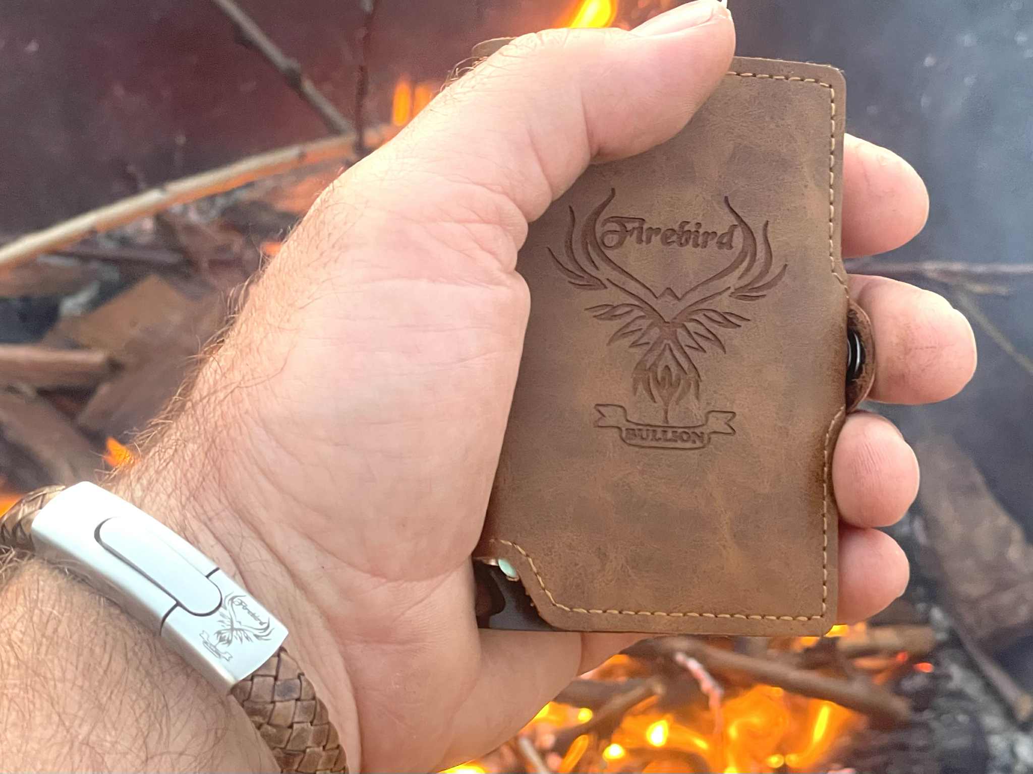 Engraved personalised slim leather wallet with 'Safecard' scanning blocker