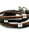 Rugged Look Men Leather Bracelet, Double Wrap Bracelet, Custom Engraved Bead, Footprint Charm