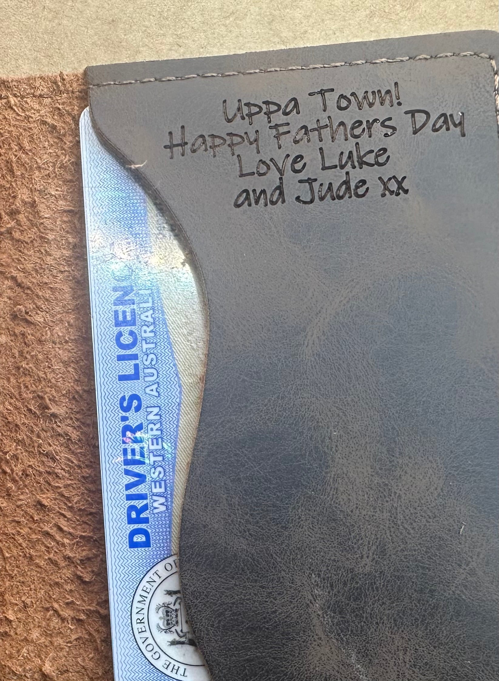 Engraved personalised slim leather wallet with 'Safecard' scanning blocker