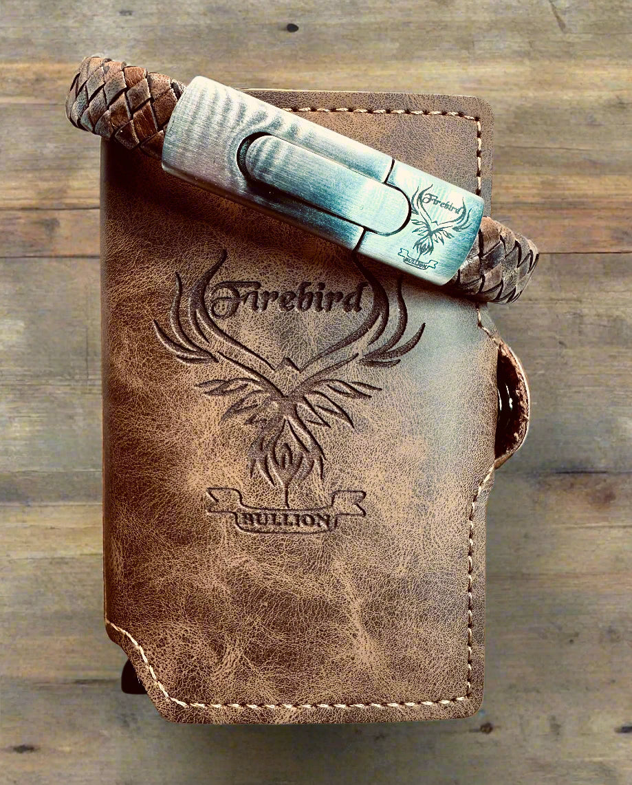 Engraved personalised slim leather wallet & personalised bracelet gift set