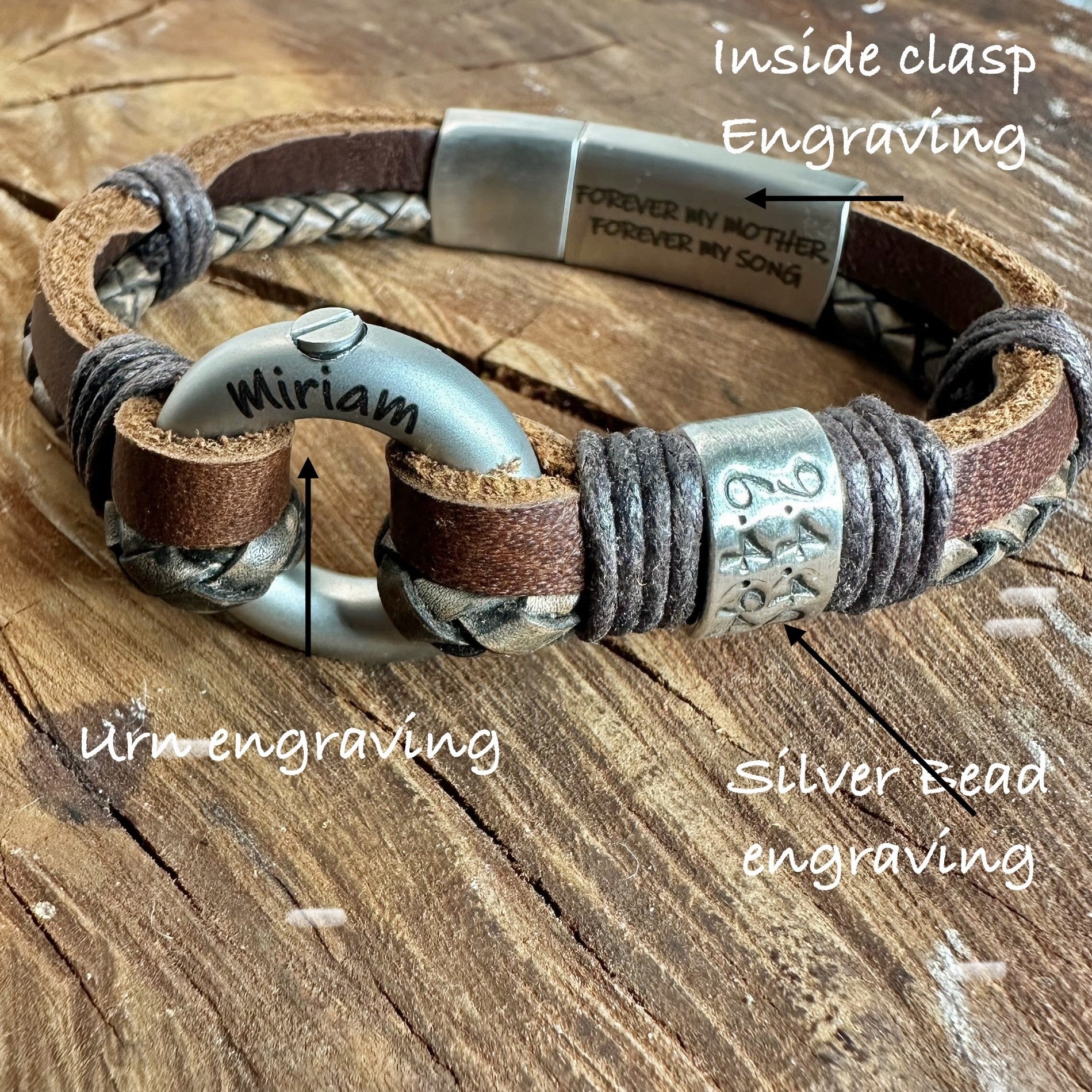 Brown Leather Memorial Urn Bracelet
