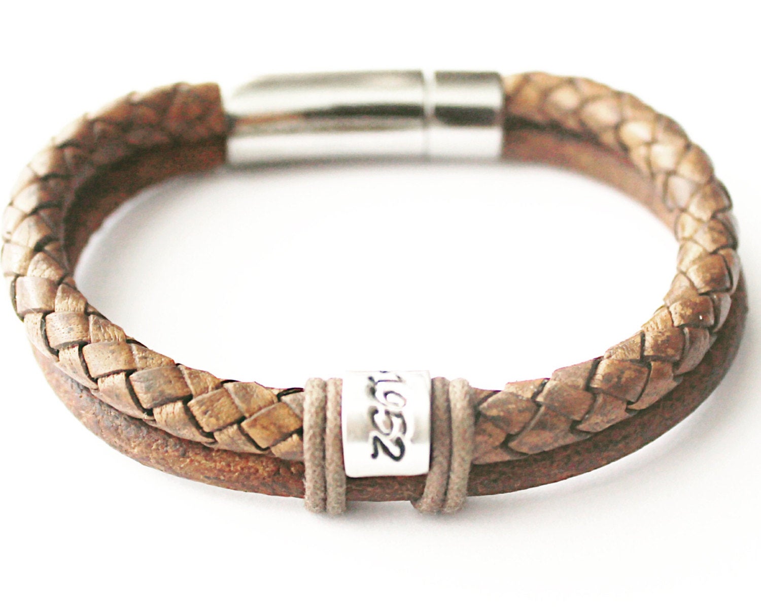 Mens Personalised Leather Bracelet, Jewellery for Dad, Christmas Gift for Him
